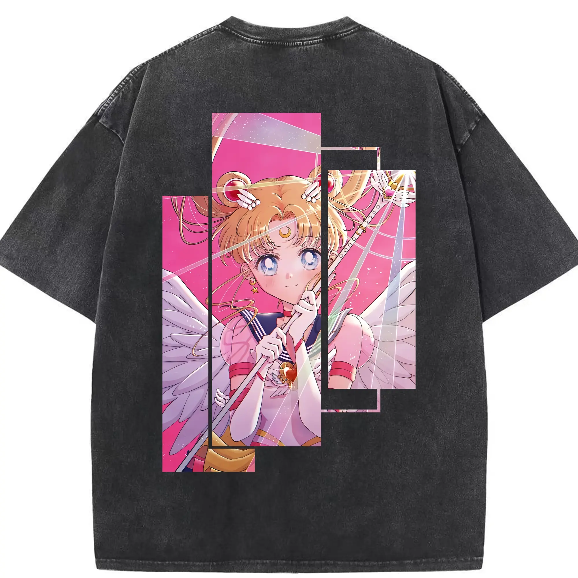 美少女戦士セーラームーン グッズ 月野 うさぎ - 綿100％ ヴィンテージ風 半袖Tシャツ ・ 背面プリント ・ 柔らか肌触り ・ 通気性 快適 ・ スポーツ カジュアル 外出用