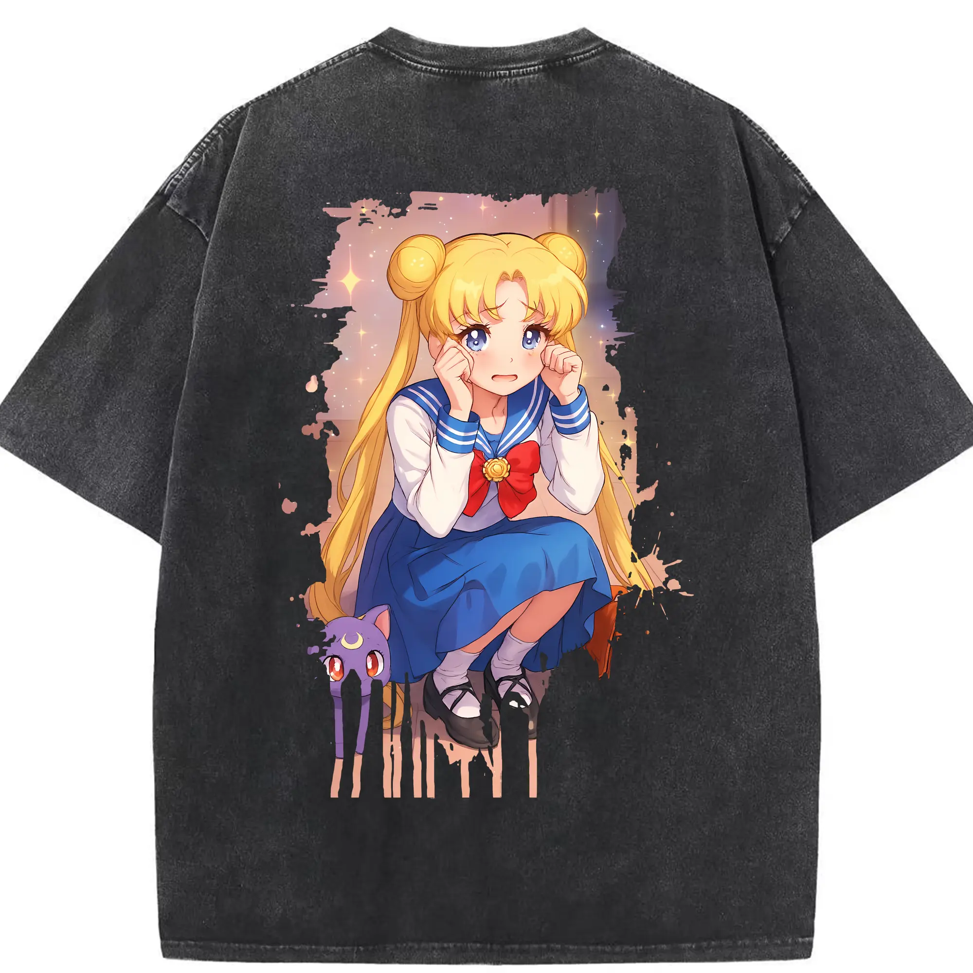 美少女戦士セーラームーン グッズ 月野 うさぎ - 綿100％ ヴィンテージ風 半袖Tシャツ ・ 背面プリント ・ 柔らか肌触り ・ 通気性 快適 ・ スポーツ カジュアル 外出用