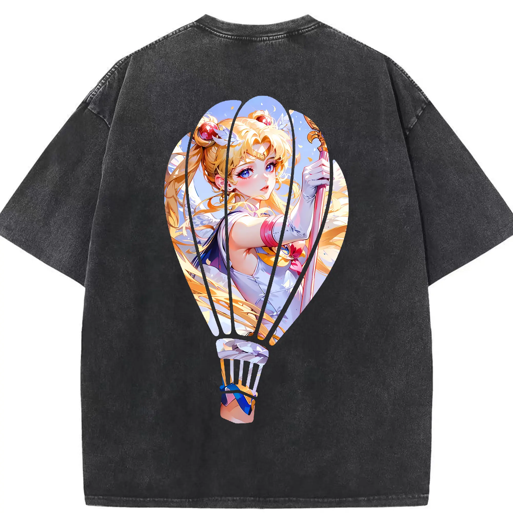 美少女戦士セーラームーン グッズ 月野 うさぎ - 綿100％ ヴィンテージ風 半袖Tシャツ ・ 背面プリント ・ 柔らか肌触り ・ 通気性 快適 ・ スポーツ カジュアル 外出用