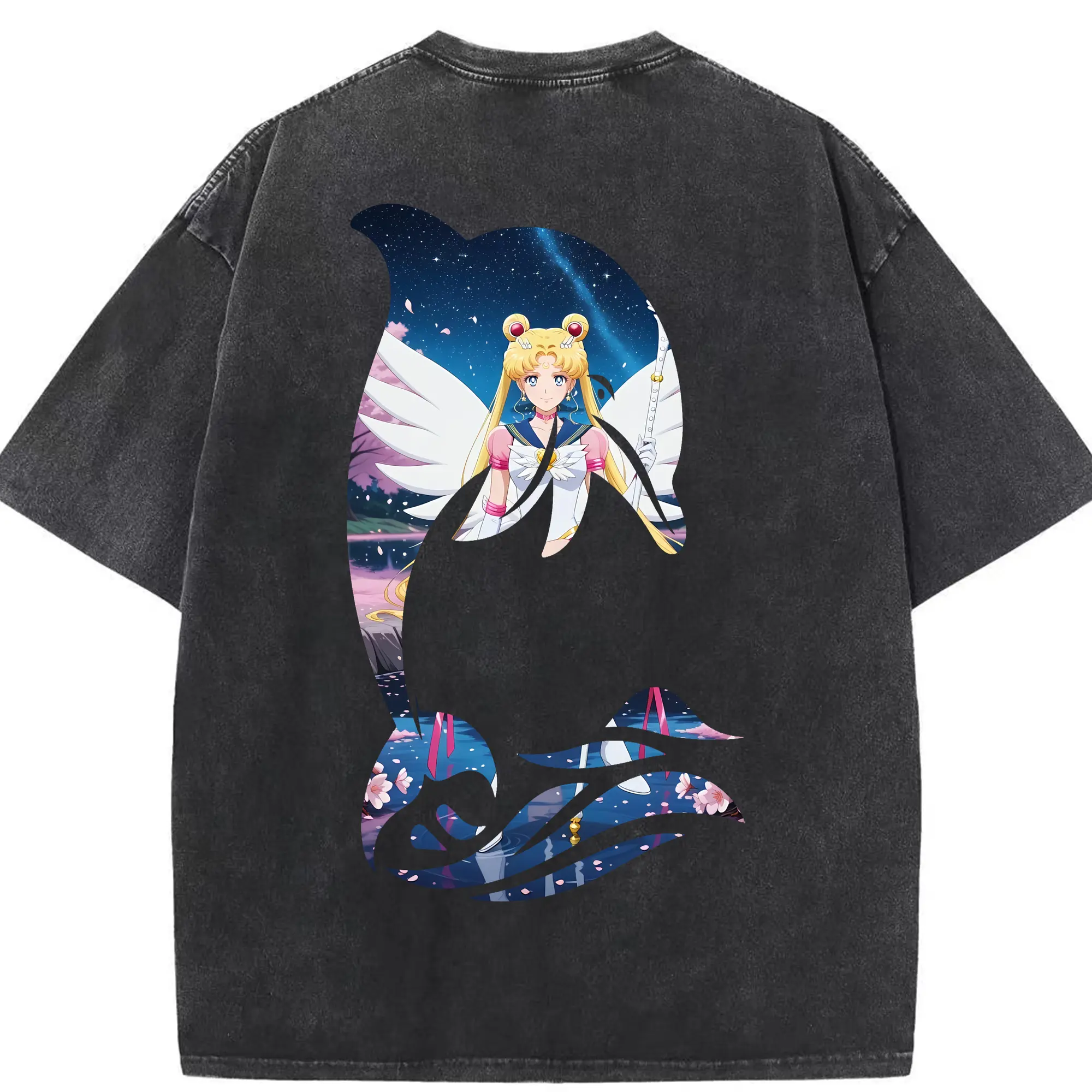 美少女戦士セーラームーン グッズ 月野 うさぎ - 綿100％ ヴィンテージ風 半袖Tシャツ ・ 背面プリント ・ 柔らか肌触り ・ 通気性 快適 ・ スポーツ カジュアル 外出用