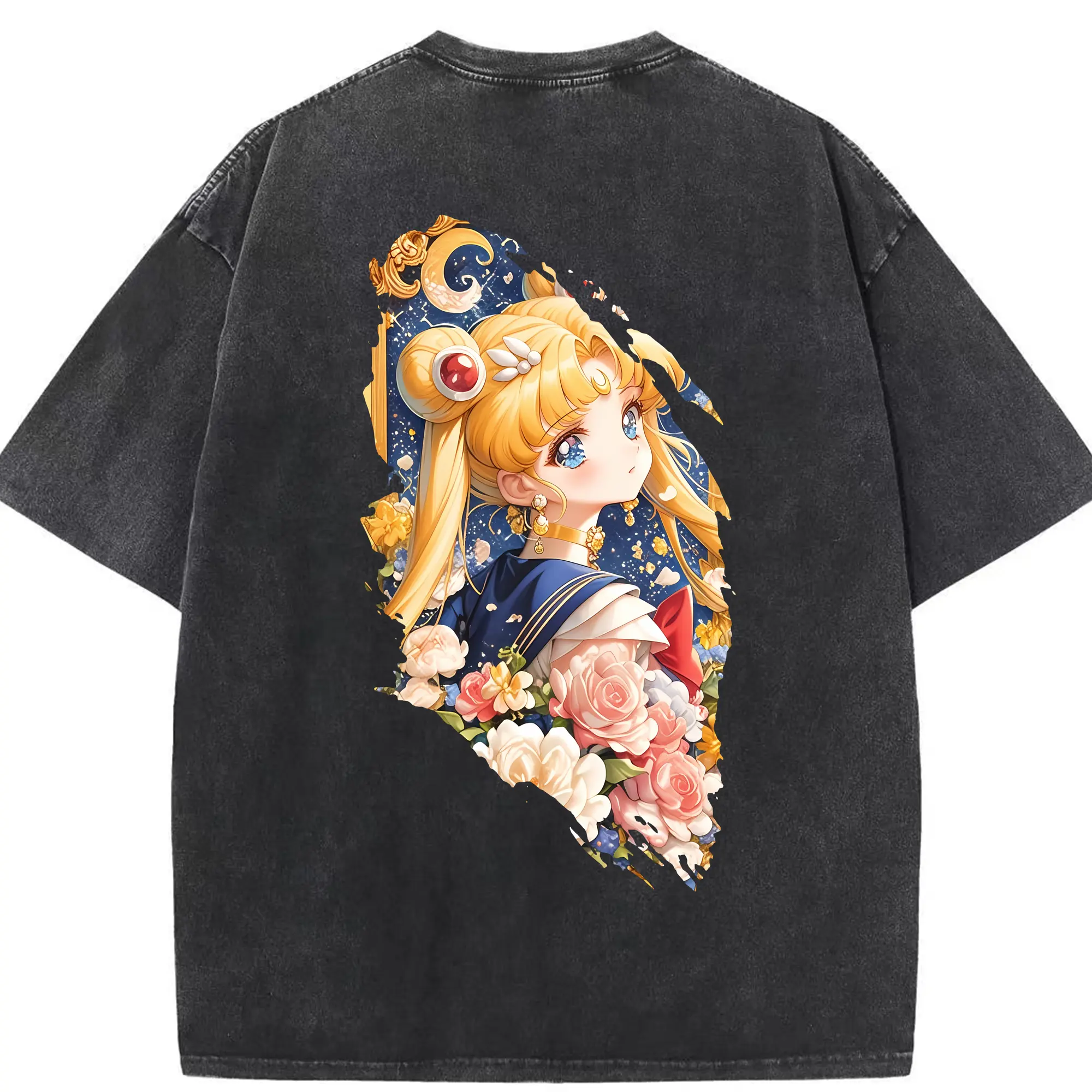 美少女戦士セーラームーン グッズ 月野 うさぎ - 綿100％ ヴィンテージ風 半袖Tシャツ ・ 背面プリント ・ 柔らか肌触り ・ 通気性 快適 ・ スポーツ カジュアル 外出用