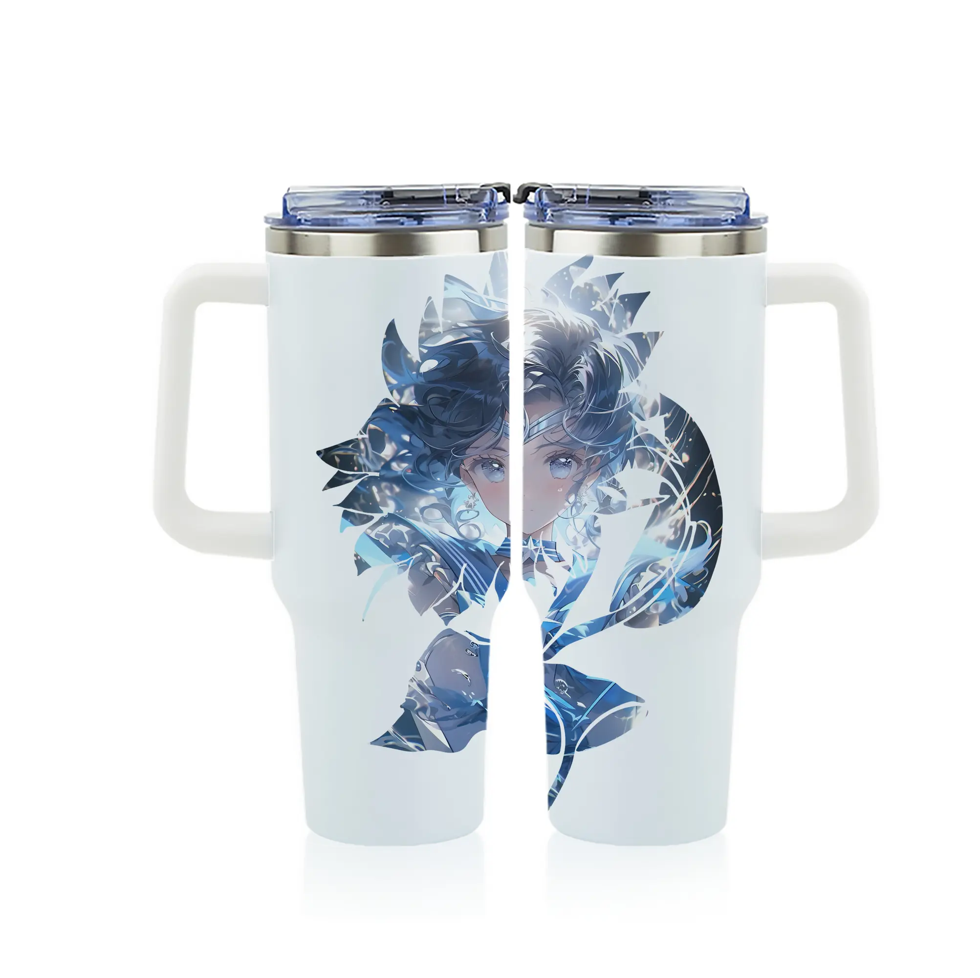 美少女戦士セーラームーン グッズ 水野 亜美 - 1200mL フルプリント車用タンブラー ・ 304ステンレス 内側 ・ 201ステンレス 外側 ・ 保温 保冷 ・ 通勤 ドライブ アウトドア用