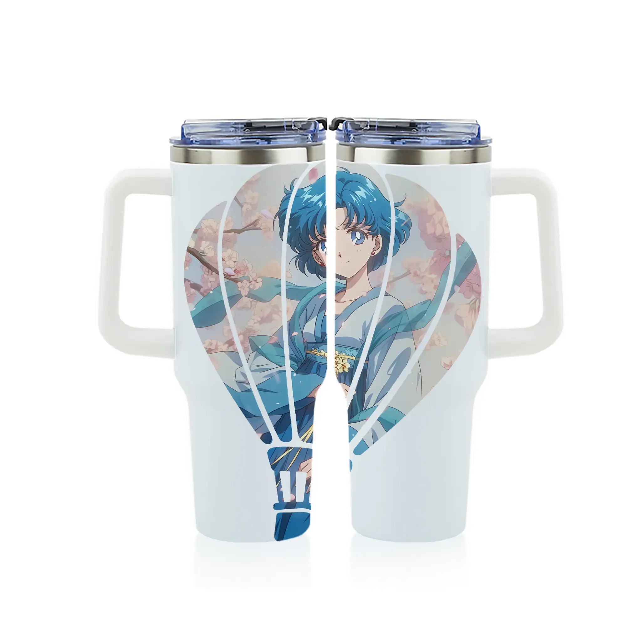 美少女戦士セーラームーン グッズ 水野 亜美 - 1200mL フルプリント車用タンブラー ・ 304ステンレス 内側 ・ 201ステンレス 外側 ・ 保温 保冷 ・ 通勤 ドライブ アウトドア用
