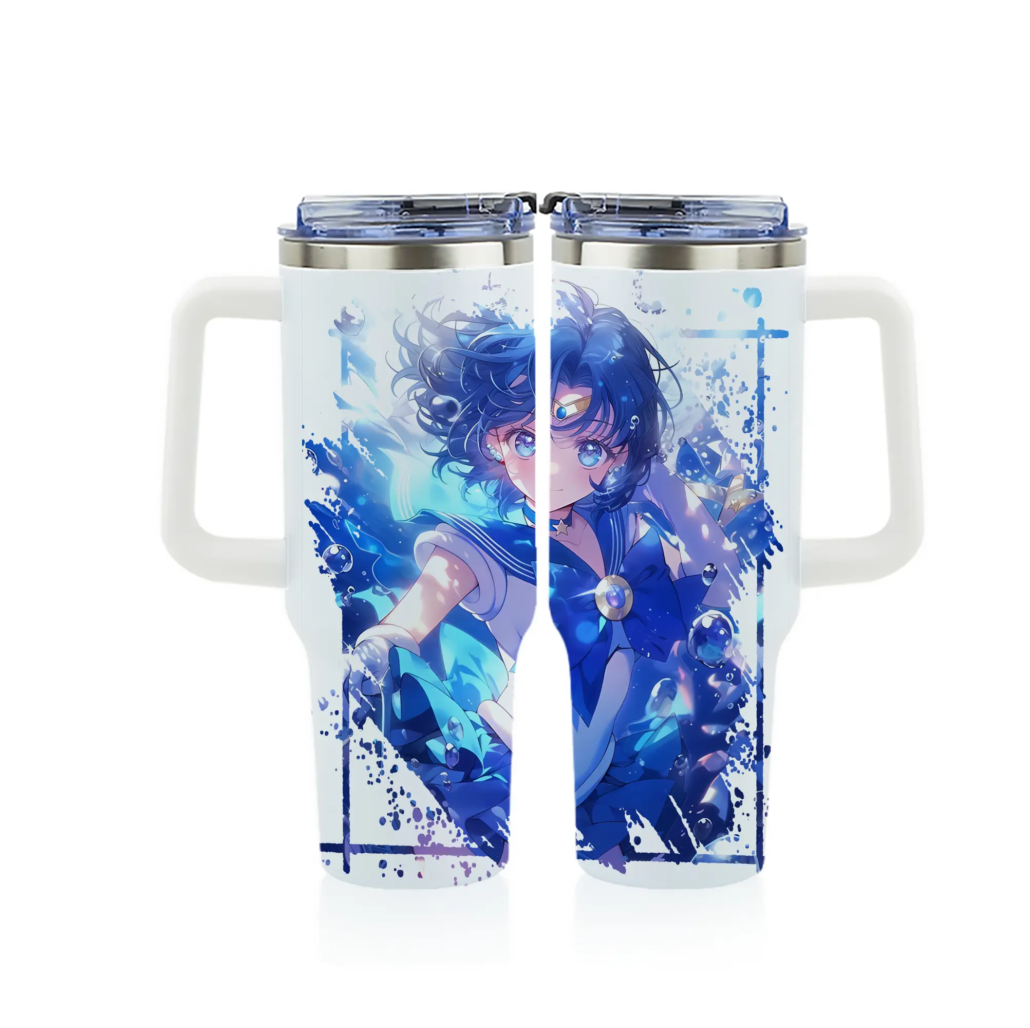 美少女戦士セーラームーン グッズ 水野 亜美 - 1200mL フルプリント車用タンブラー ・ 304ステンレス 内側 ・ 201ステンレス 外側 ・ 保温 保冷 ・ 通勤 ドライブ アウトドア用