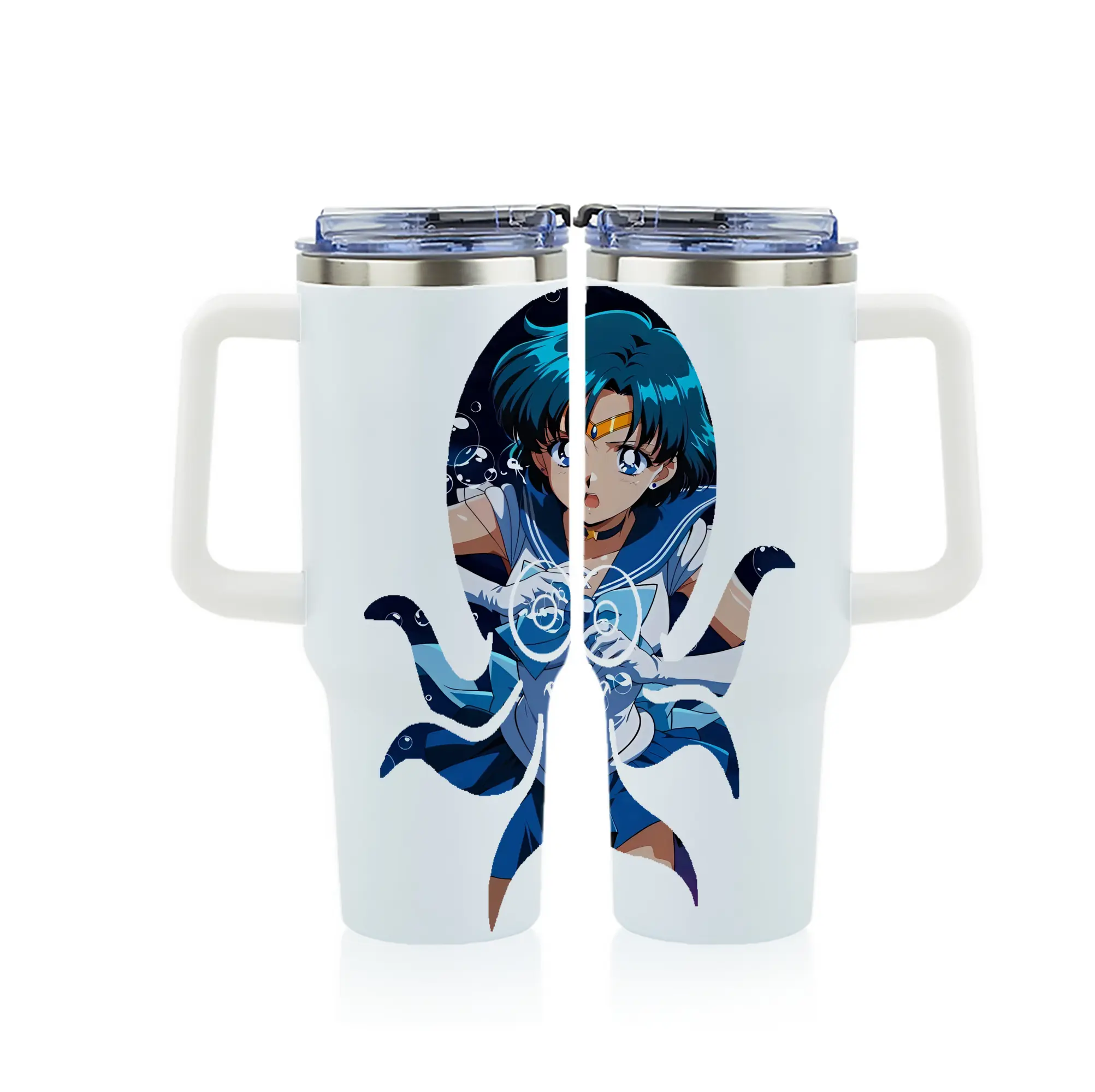 美少女戦士セーラームーン グッズ 水野 亜美 - 1200mL フルプリント車用タンブラー ・ 304ステンレス 内側 ・ 201ステンレス 外側 ・ 保温 保冷 ・ 通勤 ドライブ アウトドア用