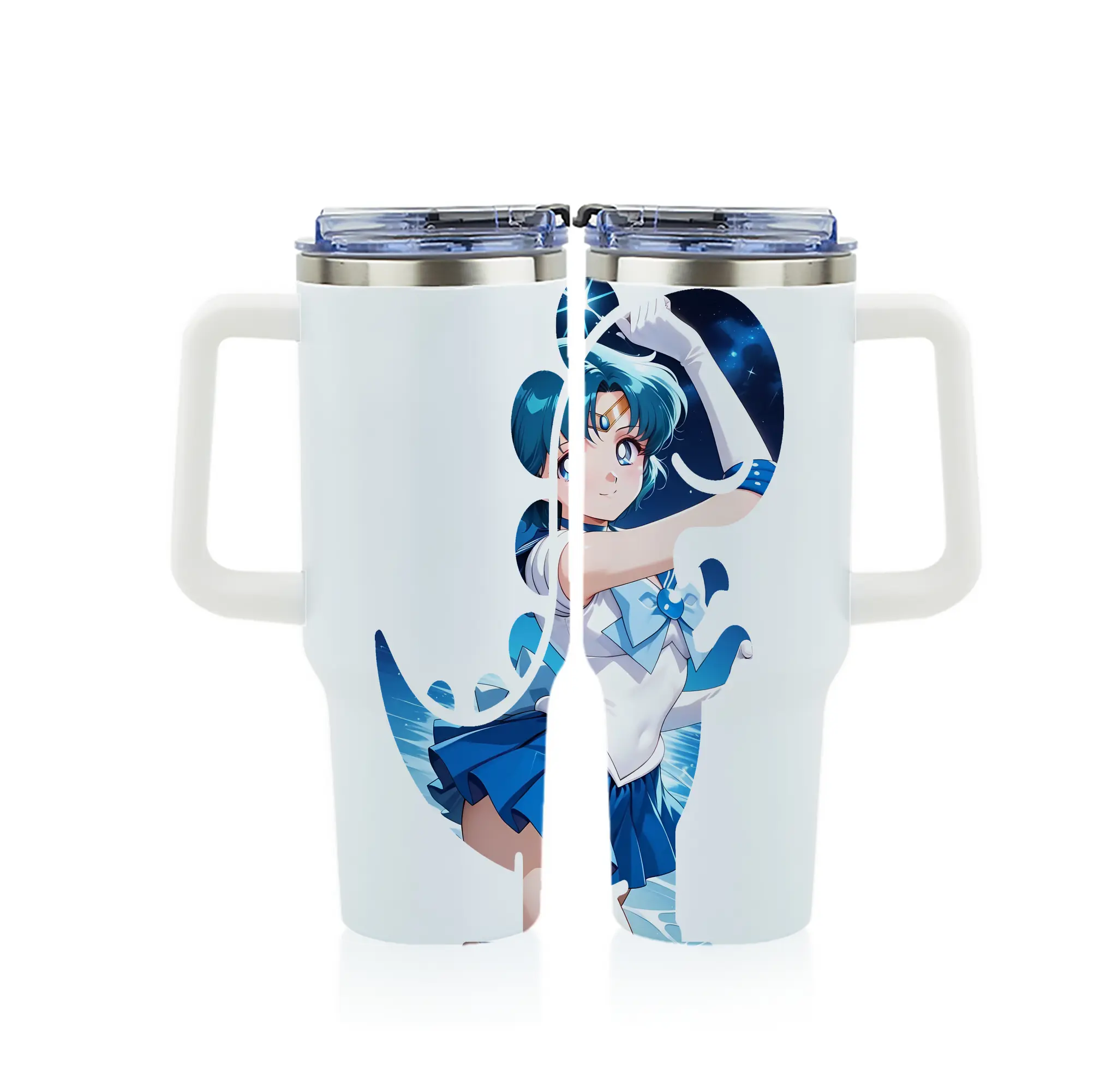 美少女戦士セーラームーン グッズ 水野 亜美 - 1200mL フルプリント車用タンブラー ・ 304ステンレス 内側 ・ 201ステンレス 外側 ・ 保温 保冷 ・ 通勤 ドライブ アウトドア用