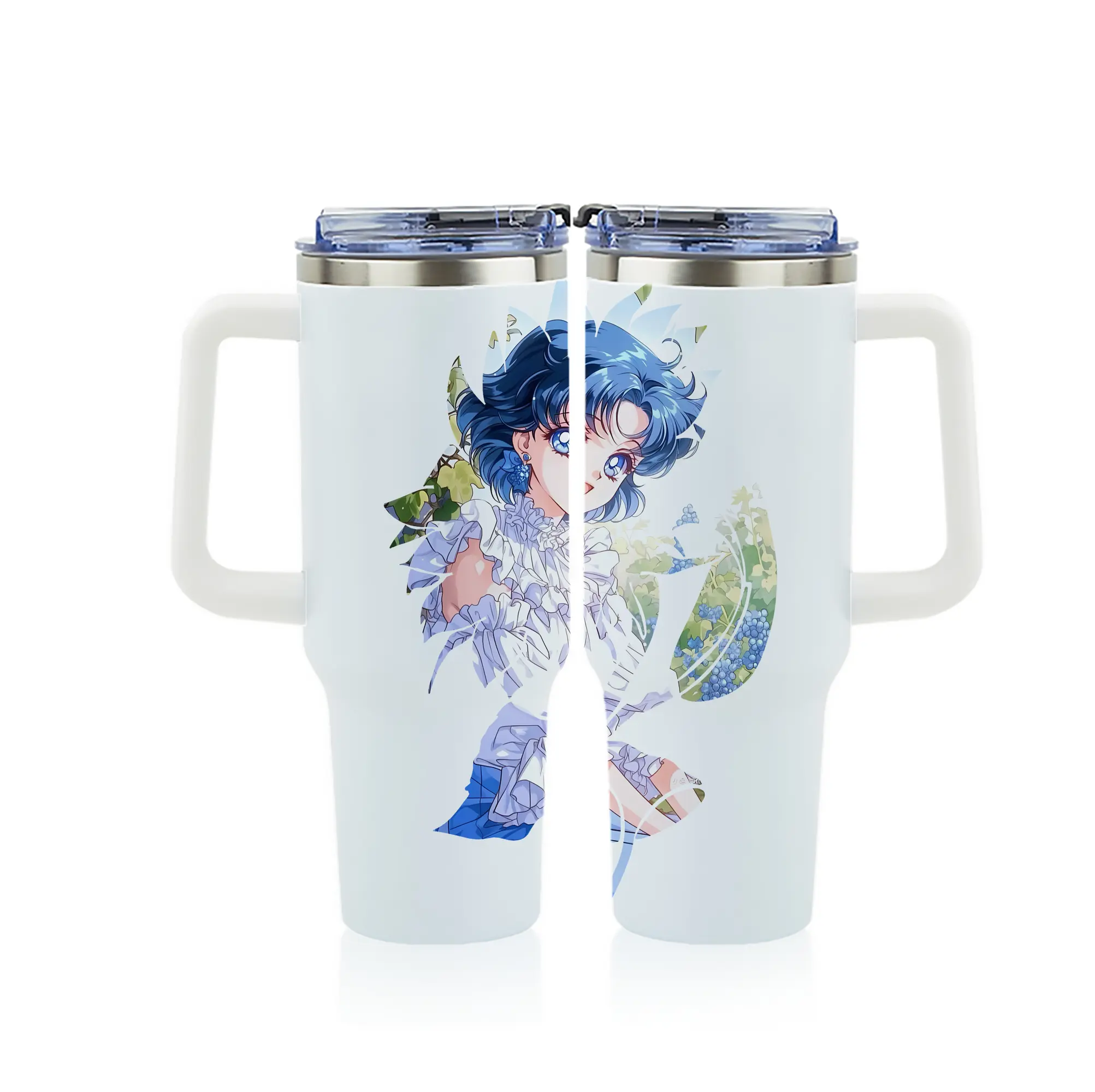 美少女戦士セーラームーン グッズ 水野 亜美 - 1200mL フルプリント車用タンブラー ・ 304ステンレス 内側 ・ 201ステンレス 外側 ・ 保温 保冷 ・ 通勤 ドライブ アウトドア用