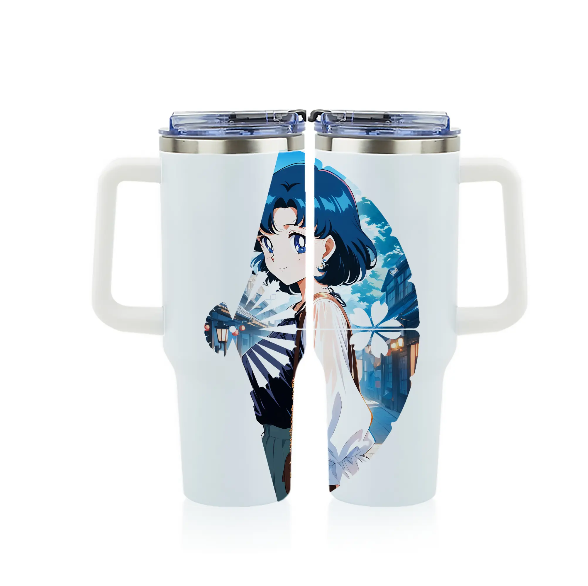 美少女戦士セーラームーン グッズ 水野 亜美 - 1200mL フルプリント車用タンブラー ・ 304ステンレス 内側 ・ 201ステンレス 外側 ・ 保温 保冷 ・ 通勤 ドライブ アウトドア用