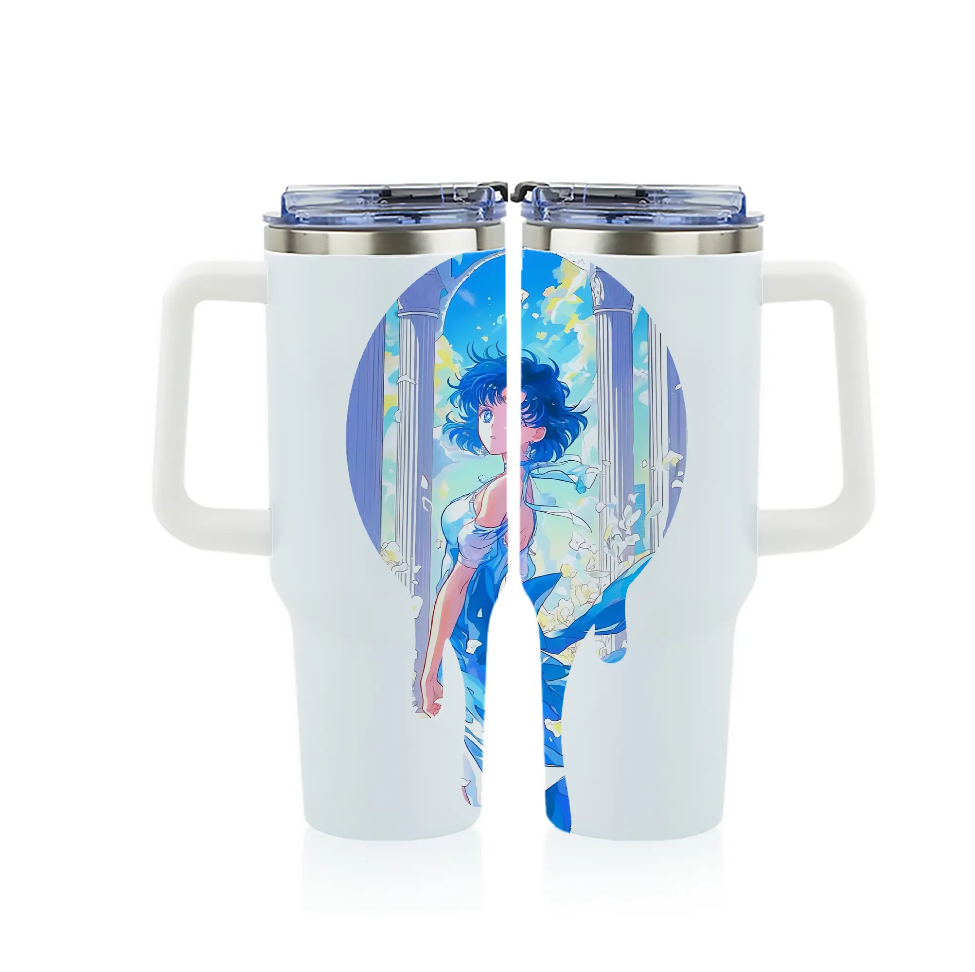 美少女戦士セーラームーン グッズ 水野 亜美 - 1200mL フルプリント車用タンブラー ・ 304ステンレス 内側 ・ 201ステンレス 外側 ・ 保温 保冷 ・ 通勤 ドライブ アウトドア用