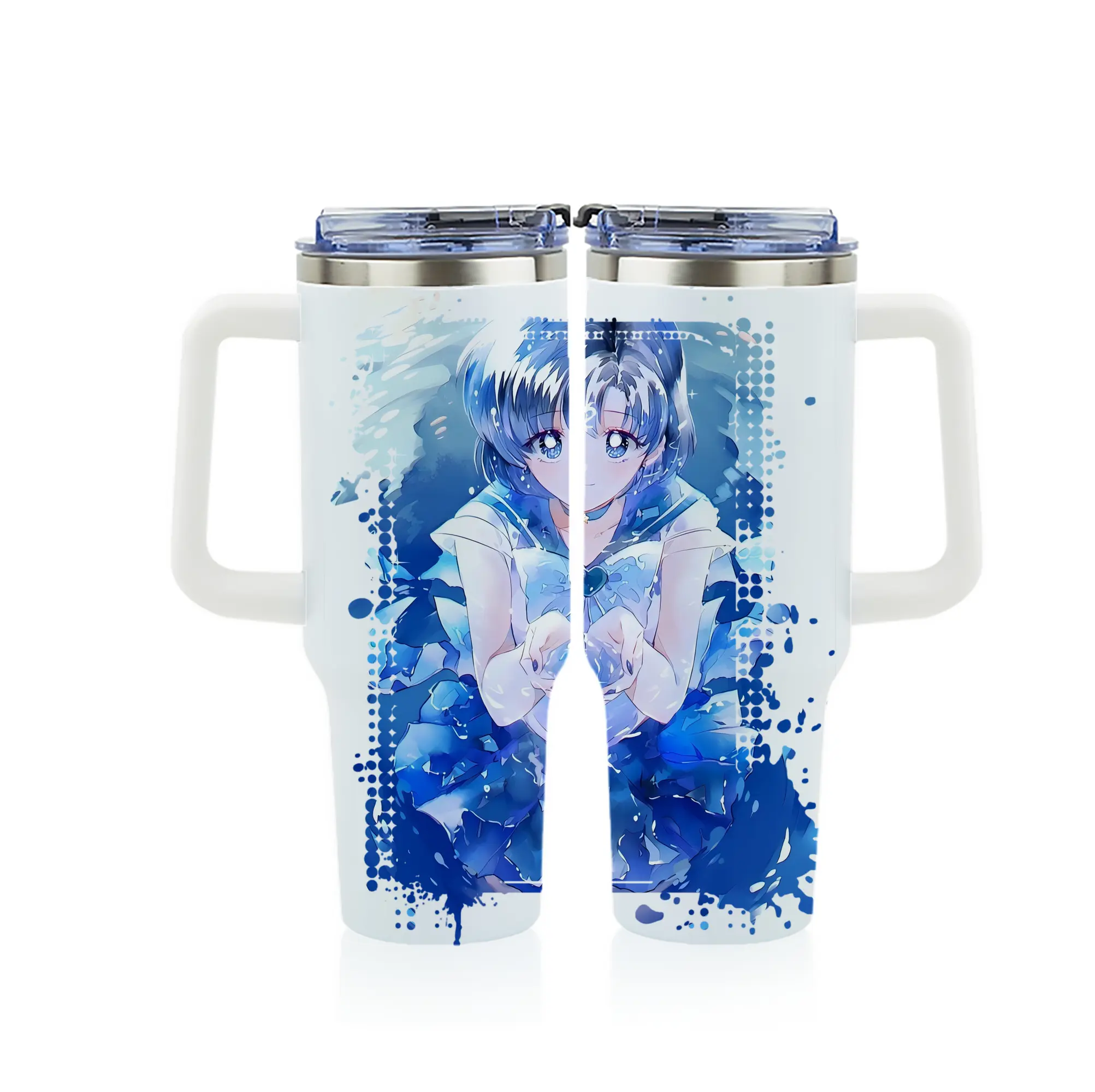 美少女戦士セーラームーン グッズ 水野 亜美 - 1200mL フルプリント車用タンブラー ・ 304ステンレス 内側 ・ 201ステンレス 外側 ・ 保温 保冷 ・ 通勤 ドライブ アウトドア用