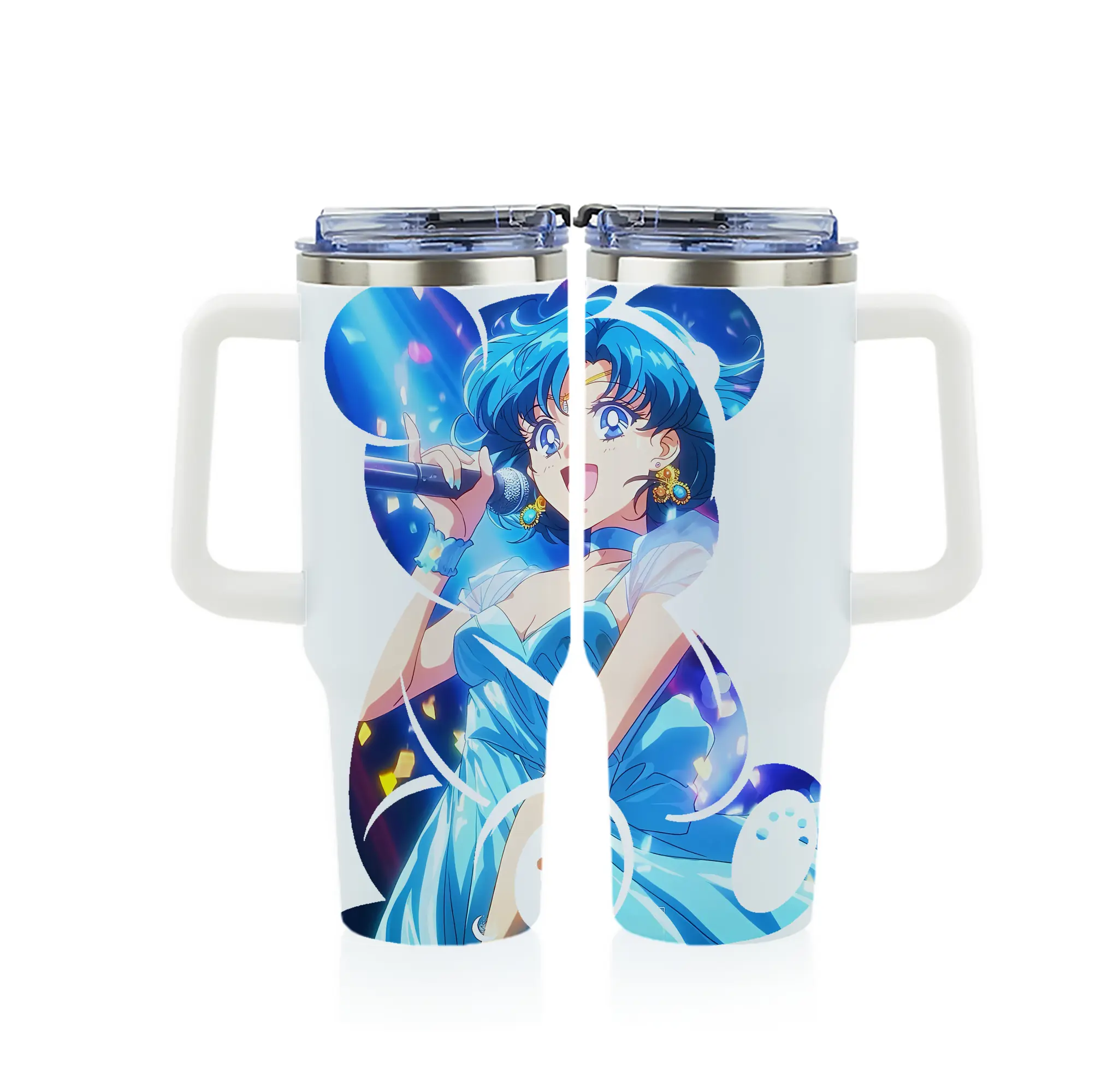 美少女戦士セーラームーン グッズ 水野 亜美 - 1200mL フルプリント車用タンブラー ・ 304ステンレス 内側 ・ 201ステンレス 外側 ・ 保温 保冷 ・ 通勤 ドライブ アウトドア用