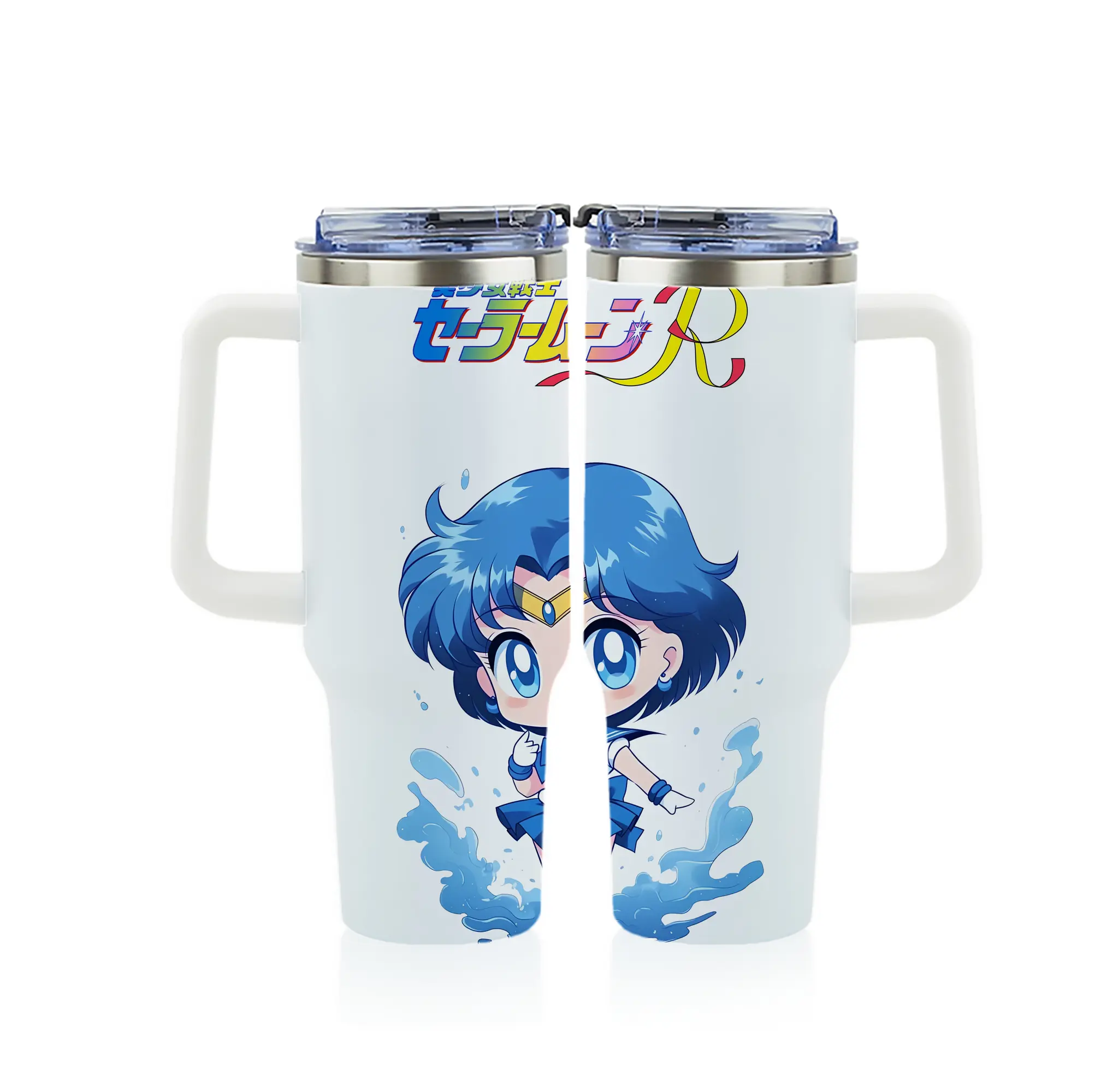 美少女戦士セーラームーン グッズ 水野 亜美 - 1200mL フルプリント車用タンブラー ・ 304ステンレス 内側 ・ 201ステンレス 外側 ・ 保温 保冷 ・ 通勤 ドライブ アウトドア用