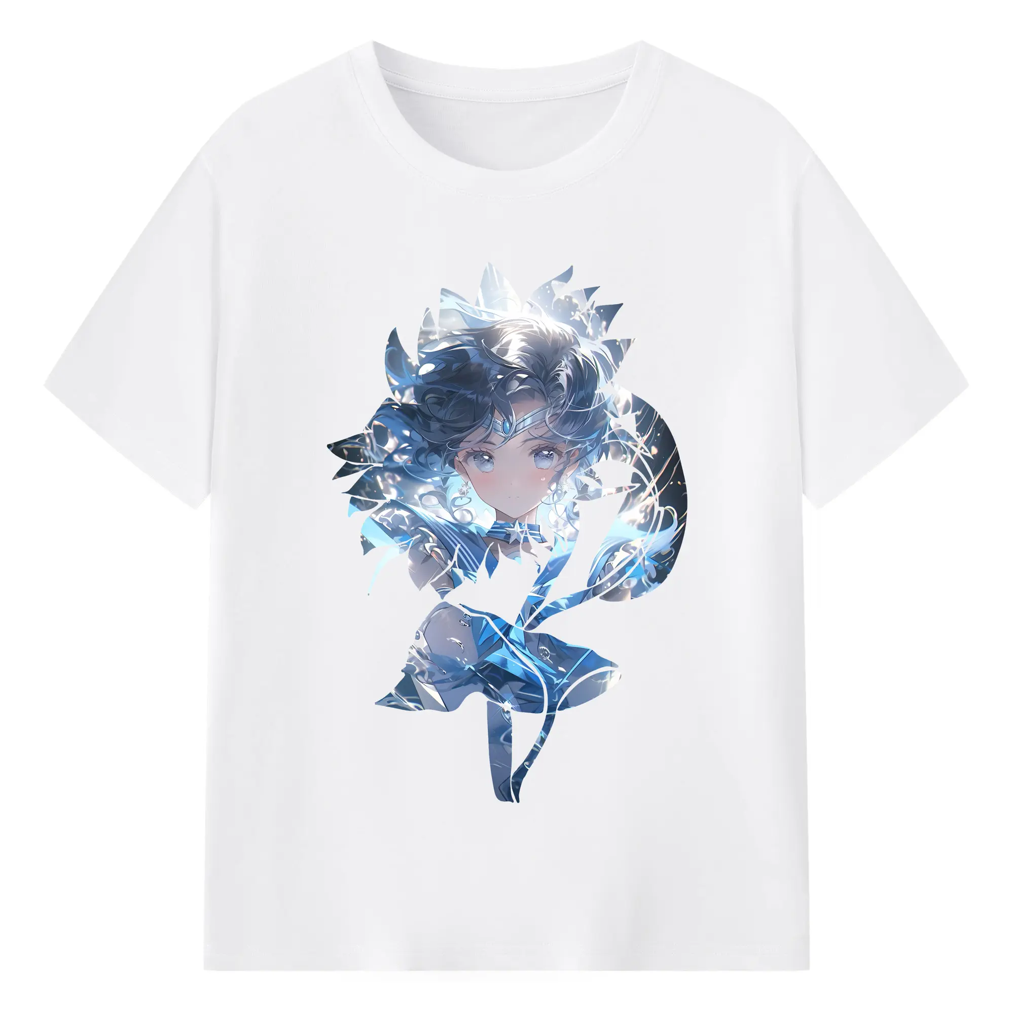 美少女戦士セーラームーン グッズ 水野 亜美 - 綿100％ 半袖Tシャツ ・ フロントプリント ・ 快適 通気性 ・ 日常使い 散歩 スポーツ用