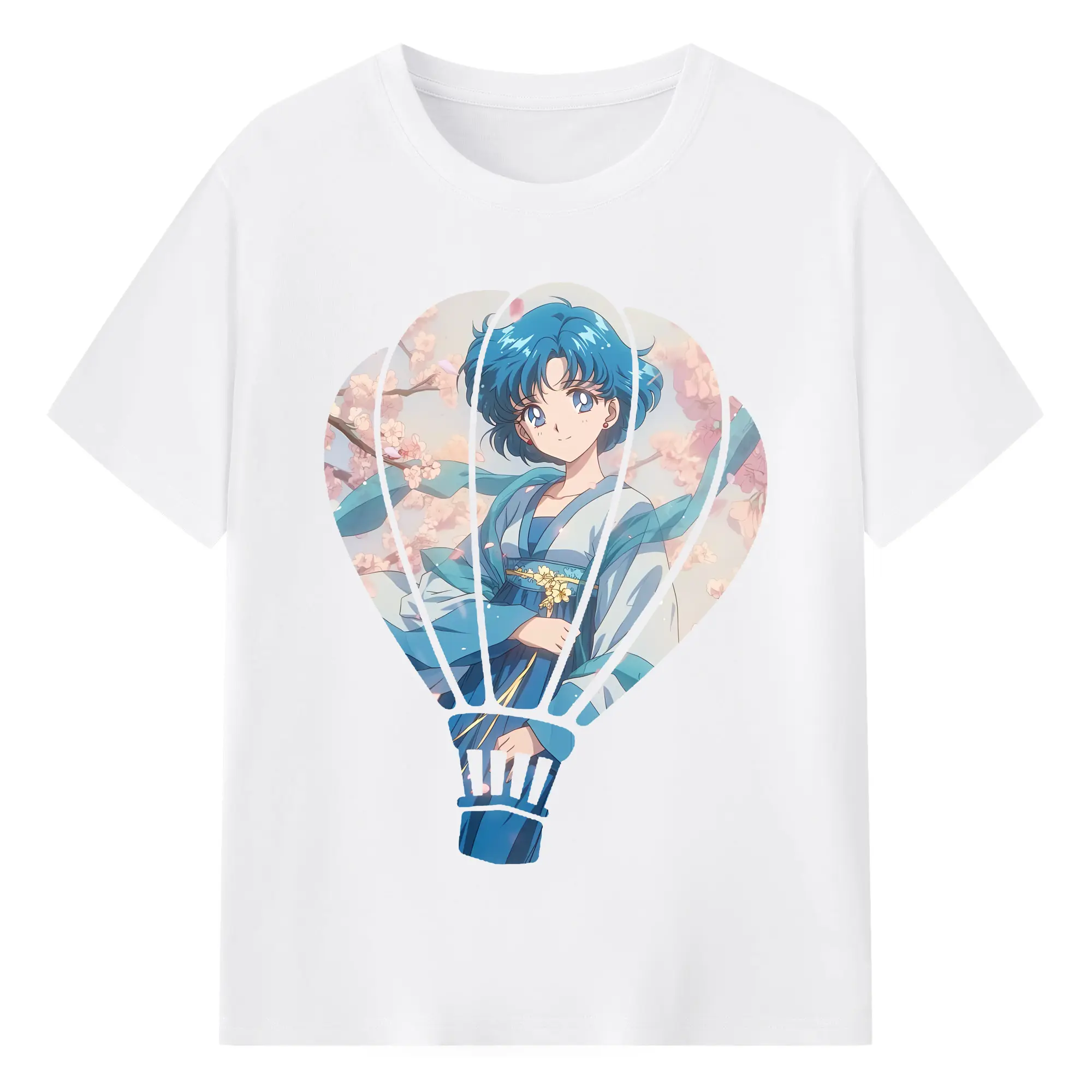 美少女戦士セーラームーン グッズ 水野 亜美 - 綿100％ 半袖Tシャツ ・ フロントプリント ・ 快適 通気性 ・ 日常使い 散歩 スポーツ用