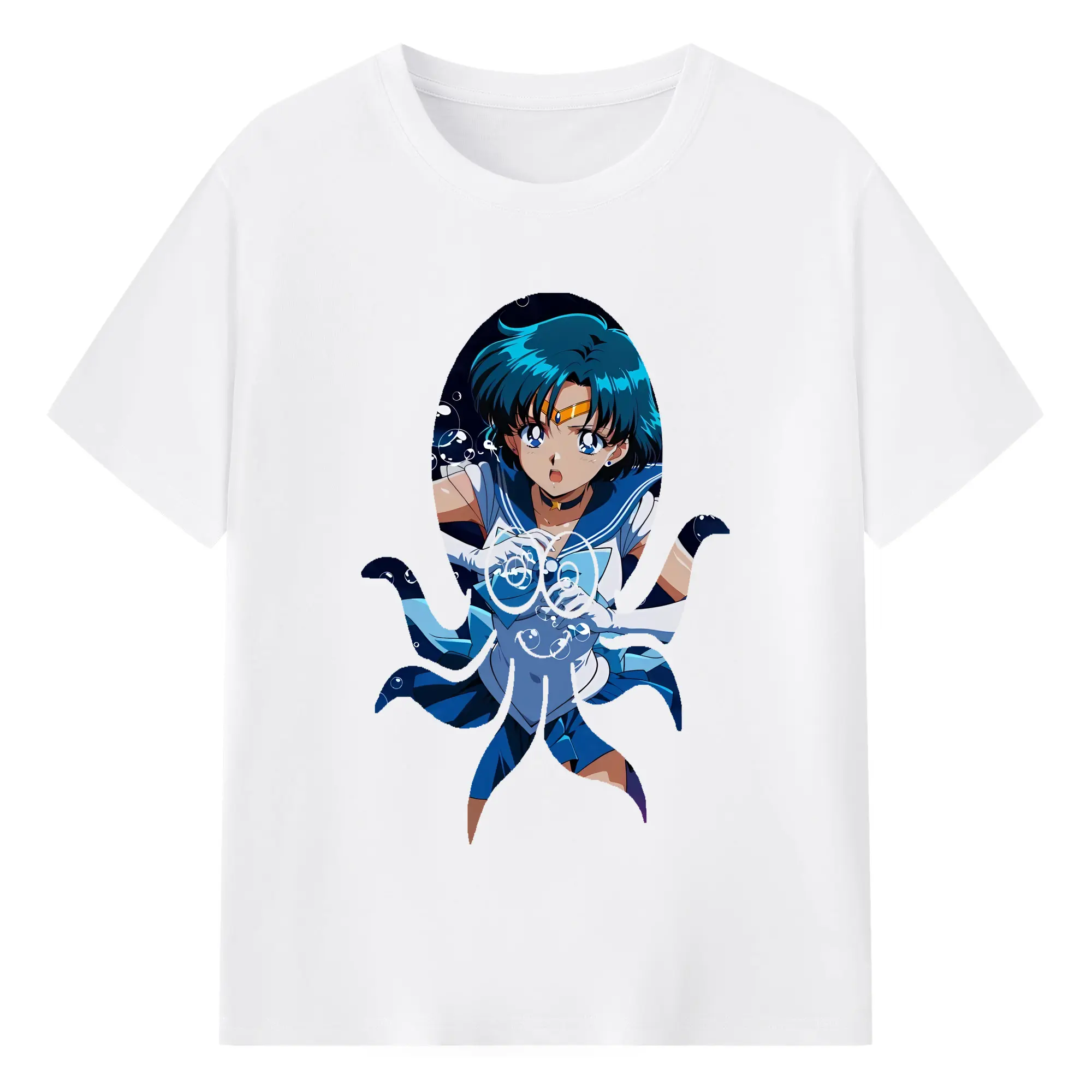 美少女戦士セーラームーン グッズ 水野 亜美 - 綿100％ 半袖Tシャツ ・ フロントプリント ・ 快適 通気性 ・ 日常使い 散歩 スポーツ用