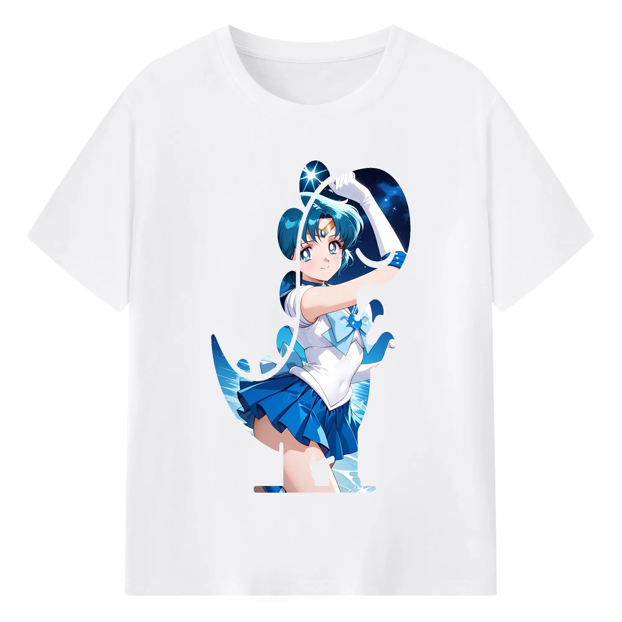 美少女戦士セーラームーン グッズ 水野 亜美 - 綿100％ 半袖Tシャツ ・ フロントプリント ・ 快適 通気性 ・ 日常使い 散歩 スポーツ用