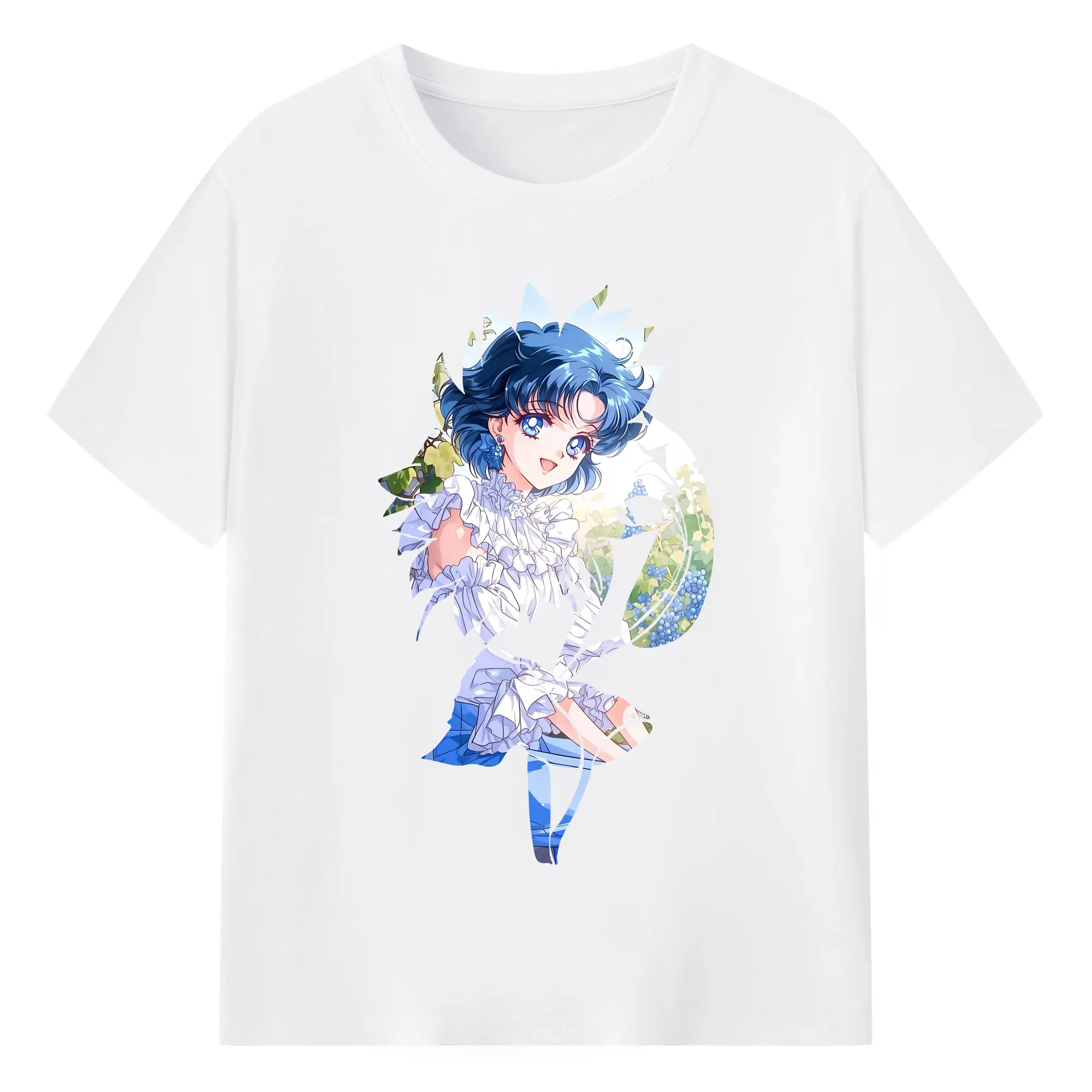 美少女戦士セーラームーン グッズ 水野 亜美 - 綿100％ 半袖Tシャツ ・ フロントプリント ・ 快適 通気性 ・ 日常使い 散歩 スポーツ用