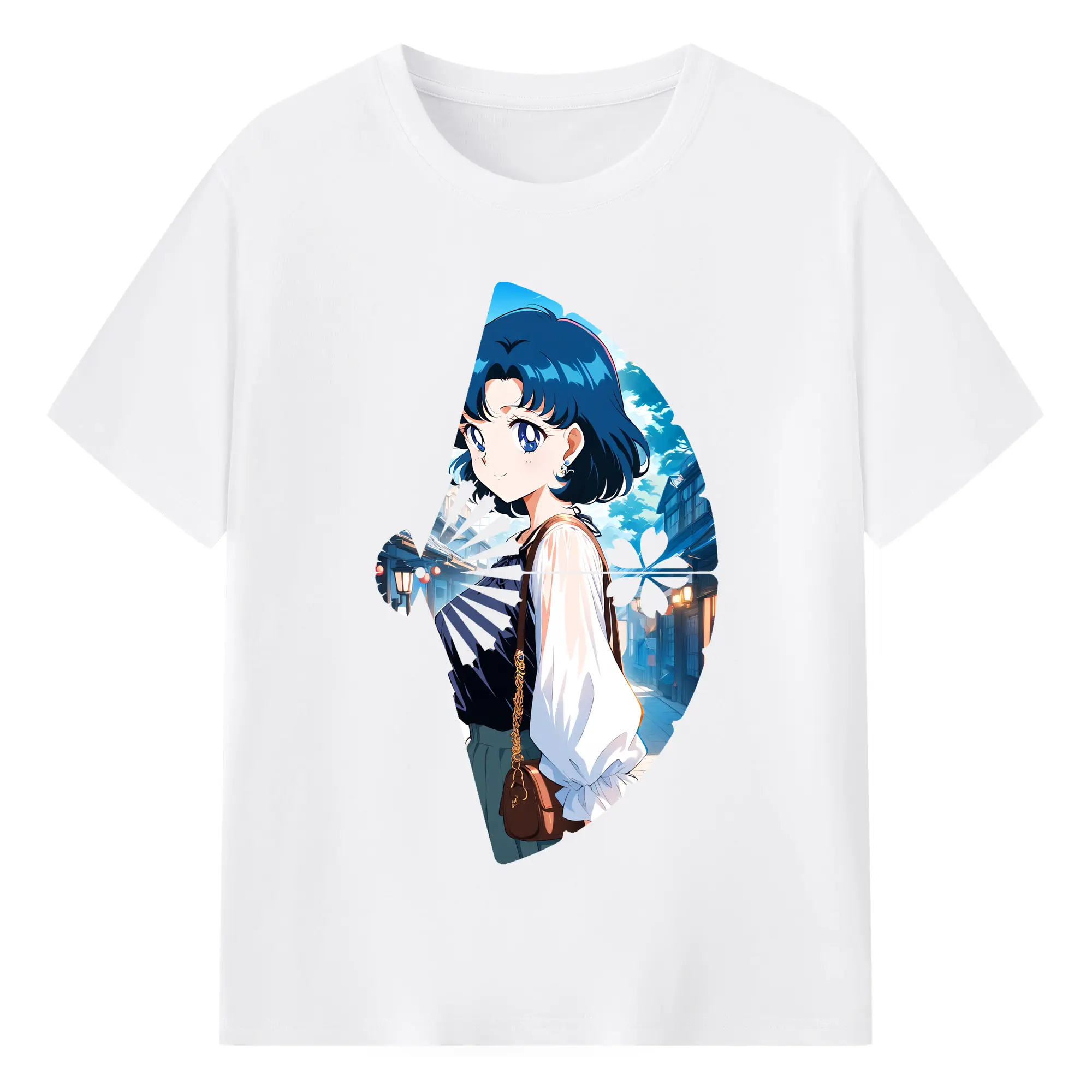 美少女戦士セーラームーン グッズ 水野 亜美 - 綿100％ 半袖Tシャツ ・ フロントプリント ・ 快適 通気性 ・ 日常使い 散歩 スポーツ用
