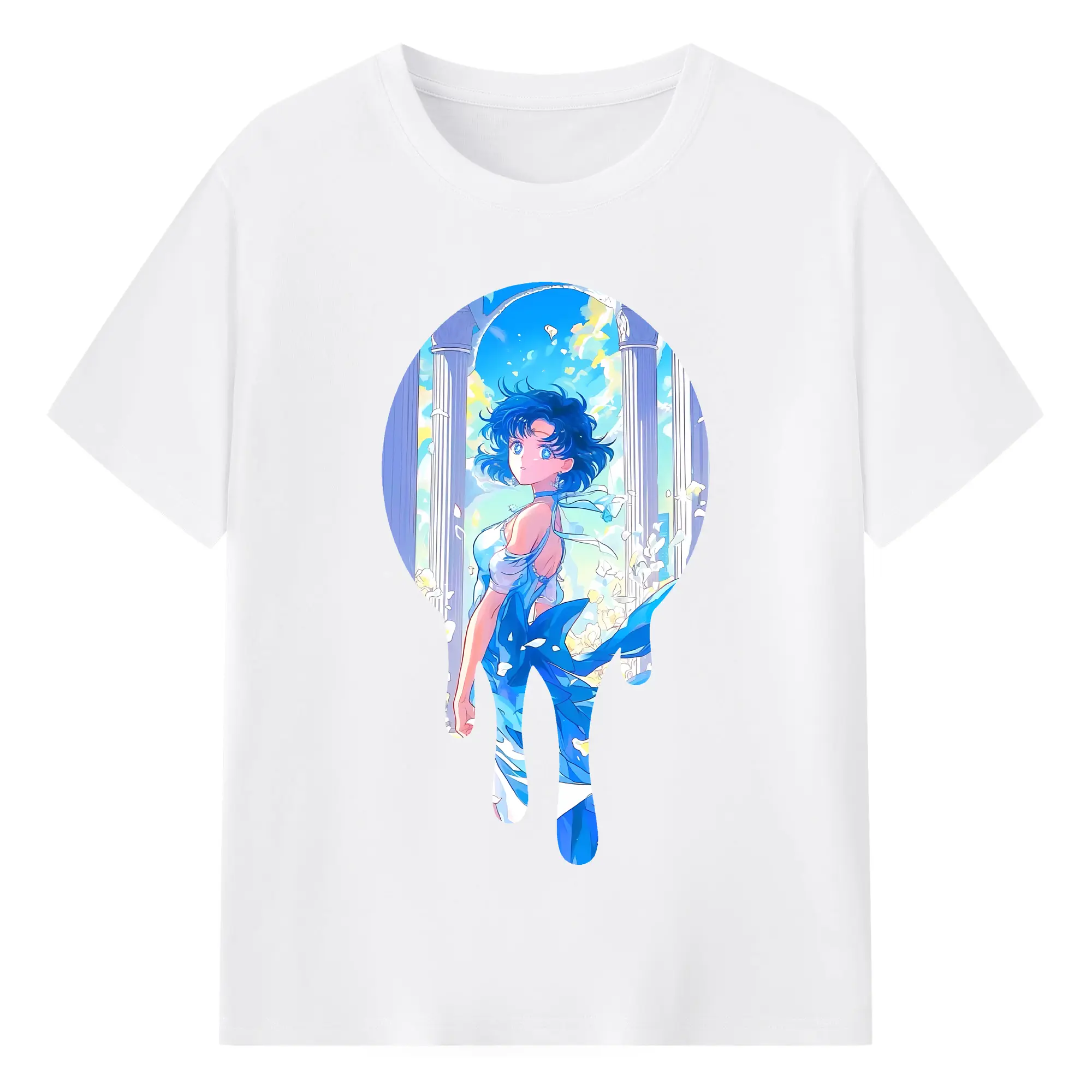 美少女戦士セーラームーン グッズ 水野 亜美 - 綿100％ 半袖Tシャツ ・ フロントプリント ・ 快適 通気性 ・ 日常使い 散歩 スポーツ用