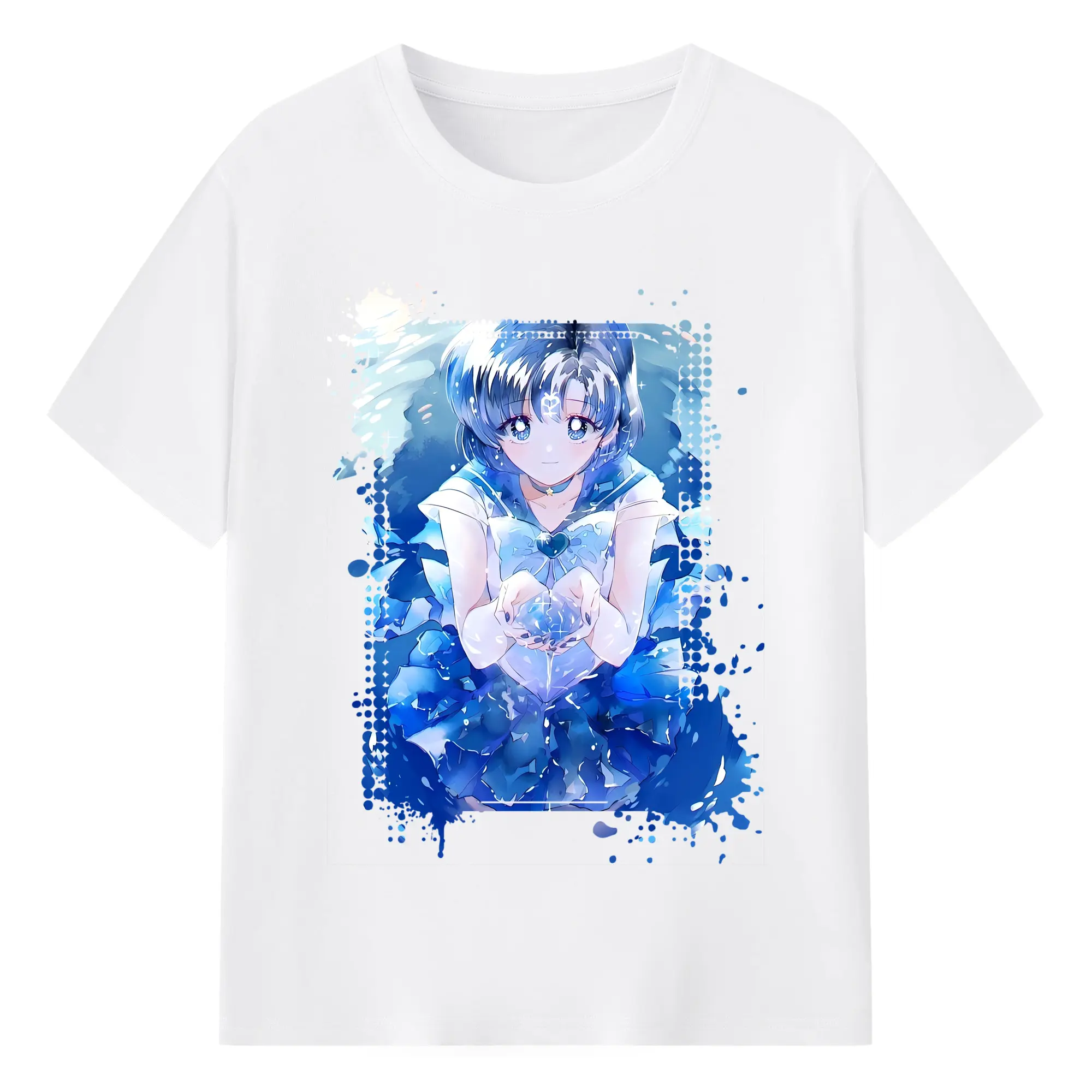 美少女戦士セーラームーン グッズ 水野 亜美 - 綿100％ 半袖Tシャツ ・ フロントプリント ・ 快適 通気性 ・ 日常使い 散歩 スポーツ用