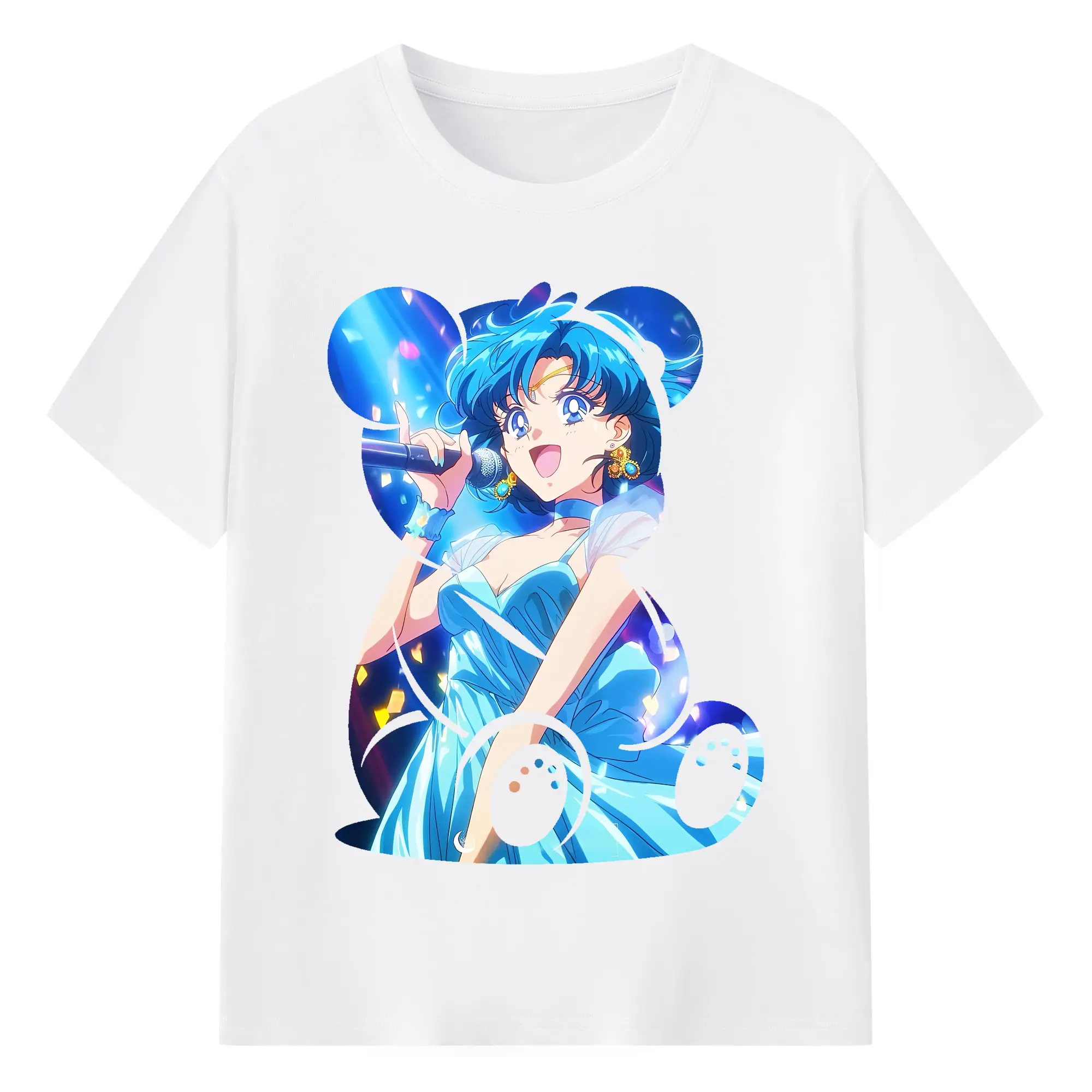 美少女戦士セーラームーン グッズ 水野 亜美 - 綿100％ 半袖Tシャツ ・ フロントプリント ・ 快適 通気性 ・ 日常使い 散歩 スポーツ用