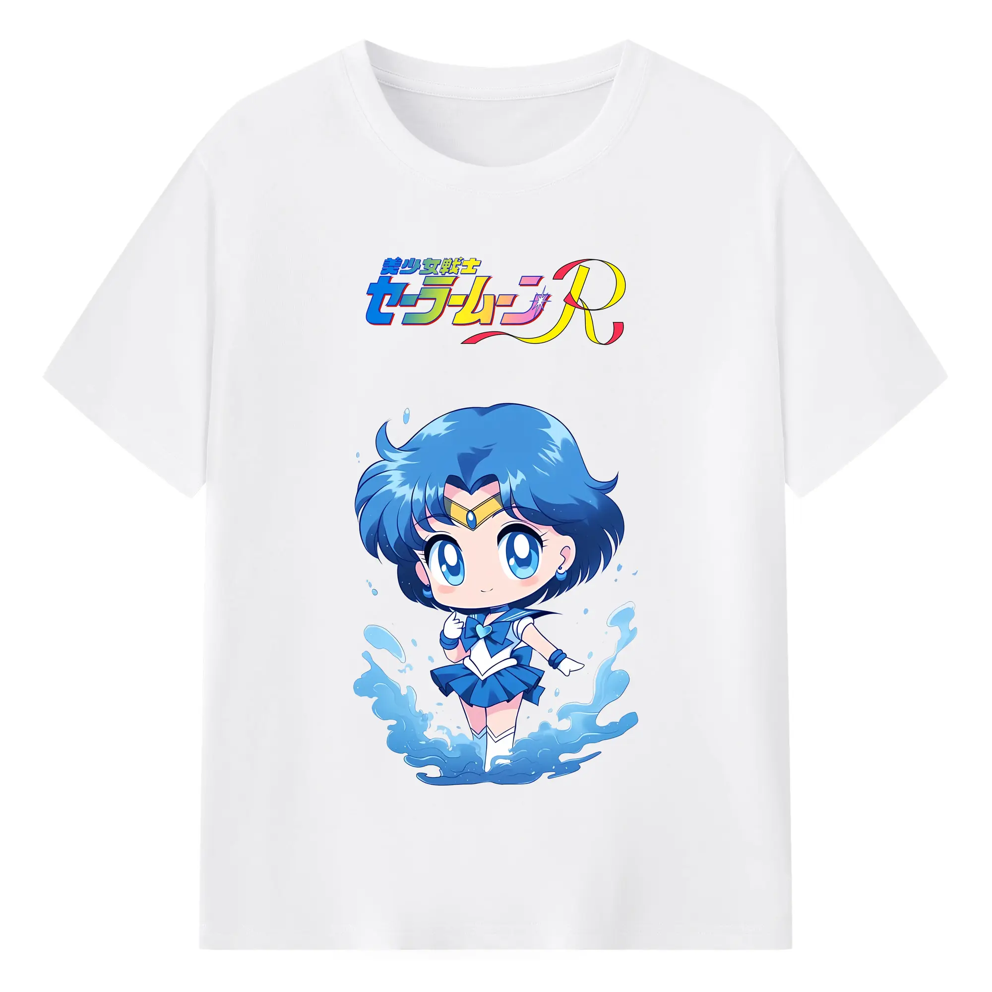 美少女戦士セーラームーン グッズ 水野 亜美 - 綿100％ 半袖Tシャツ ・ フロントプリント ・ 快適 通気性 ・ 日常使い 散歩 スポーツ用