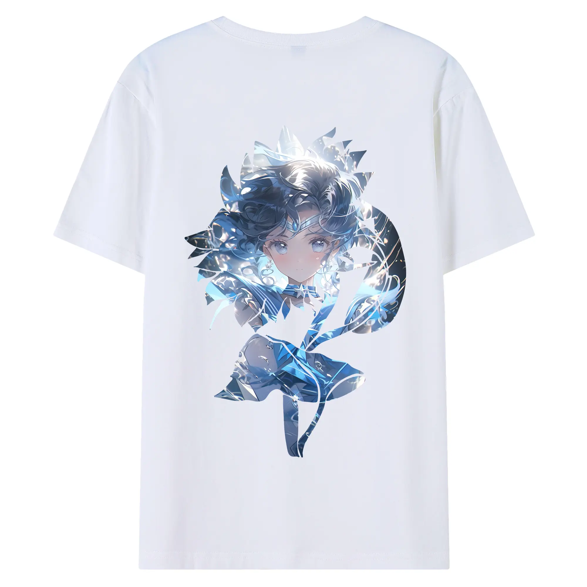 美少女戦士セーラームーン グッズ 水野 亜美 - 綿100％ 半袖Tシャツ ・ バックプリント ・ 快適 通気性 ・ 日常使い 散歩 スポーツ用