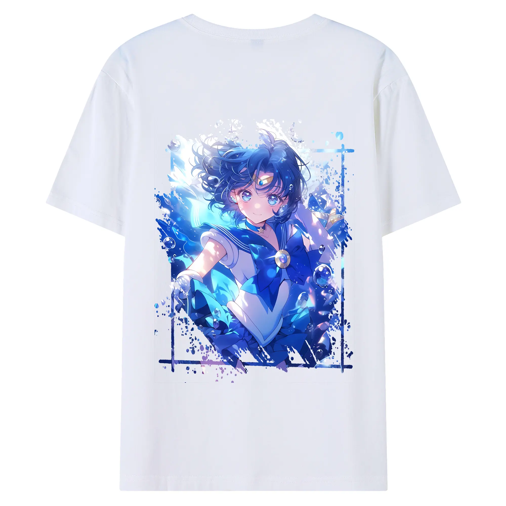 美少女戦士セーラームーン グッズ 水野 亜美 - 綿100％ 半袖Tシャツ ・ バックプリント ・ 快適 通気性 ・ 日常使い 散歩 スポーツ用
