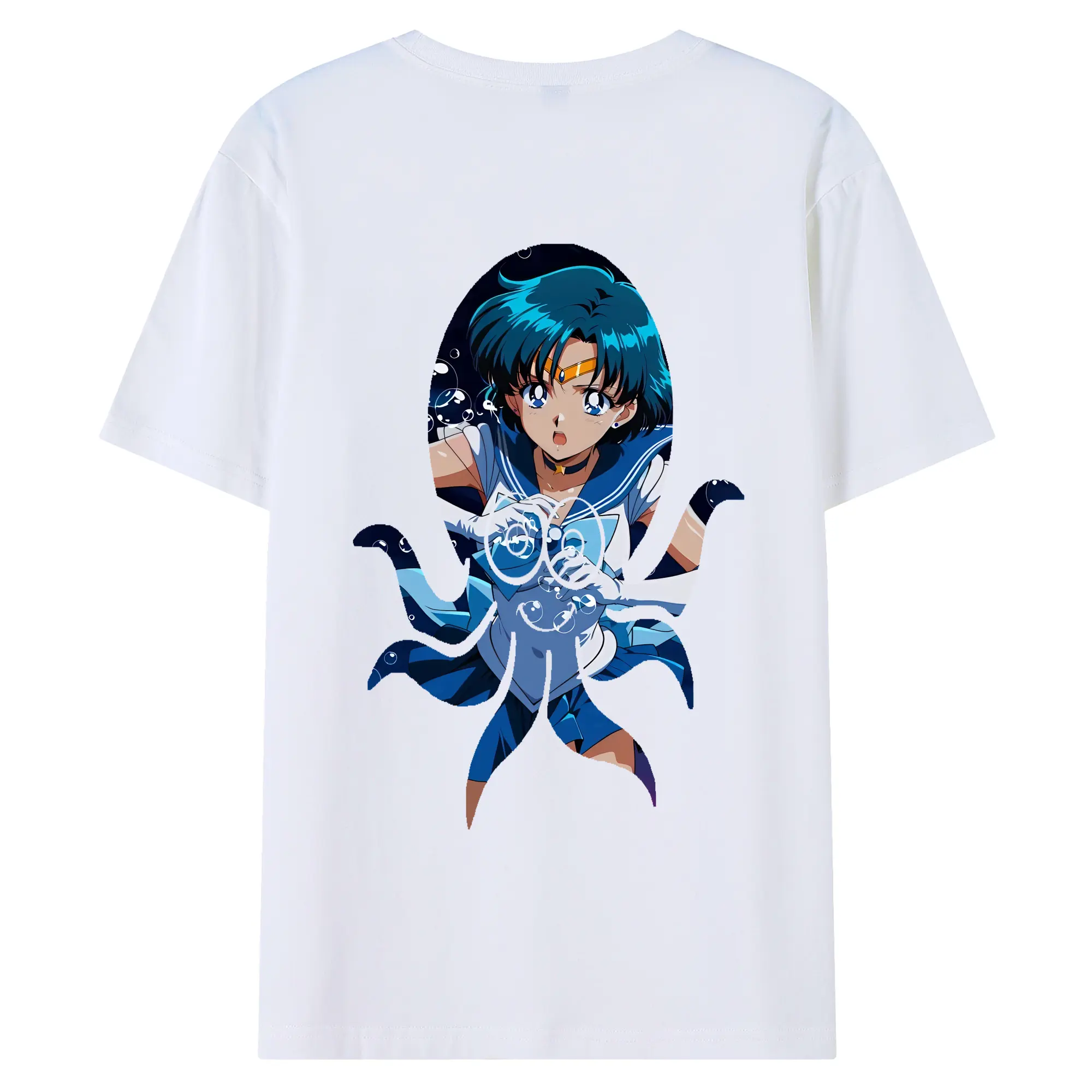 美少女戦士セーラームーン グッズ 水野 亜美 - 綿100％ 半袖Tシャツ ・ バックプリント ・ 快適 通気性 ・ 日常使い 散歩 スポーツ用