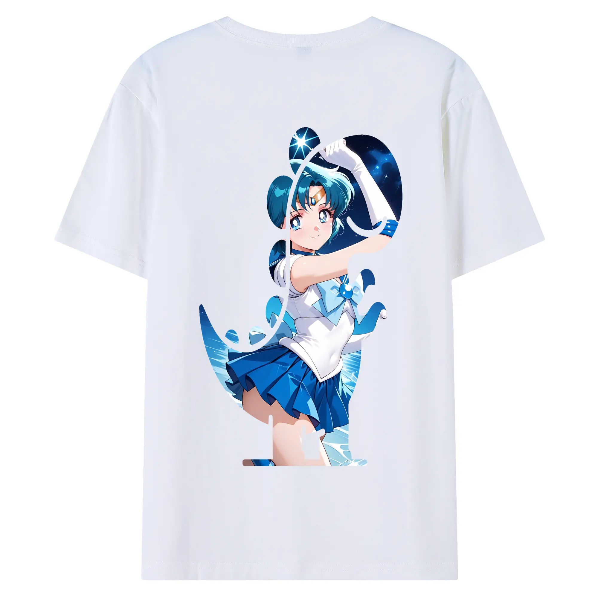美少女戦士セーラームーン グッズ 水野 亜美 - 綿100％ 半袖Tシャツ ・ バックプリント ・ 快適 通気性 ・ 日常使い 散歩 スポーツ用