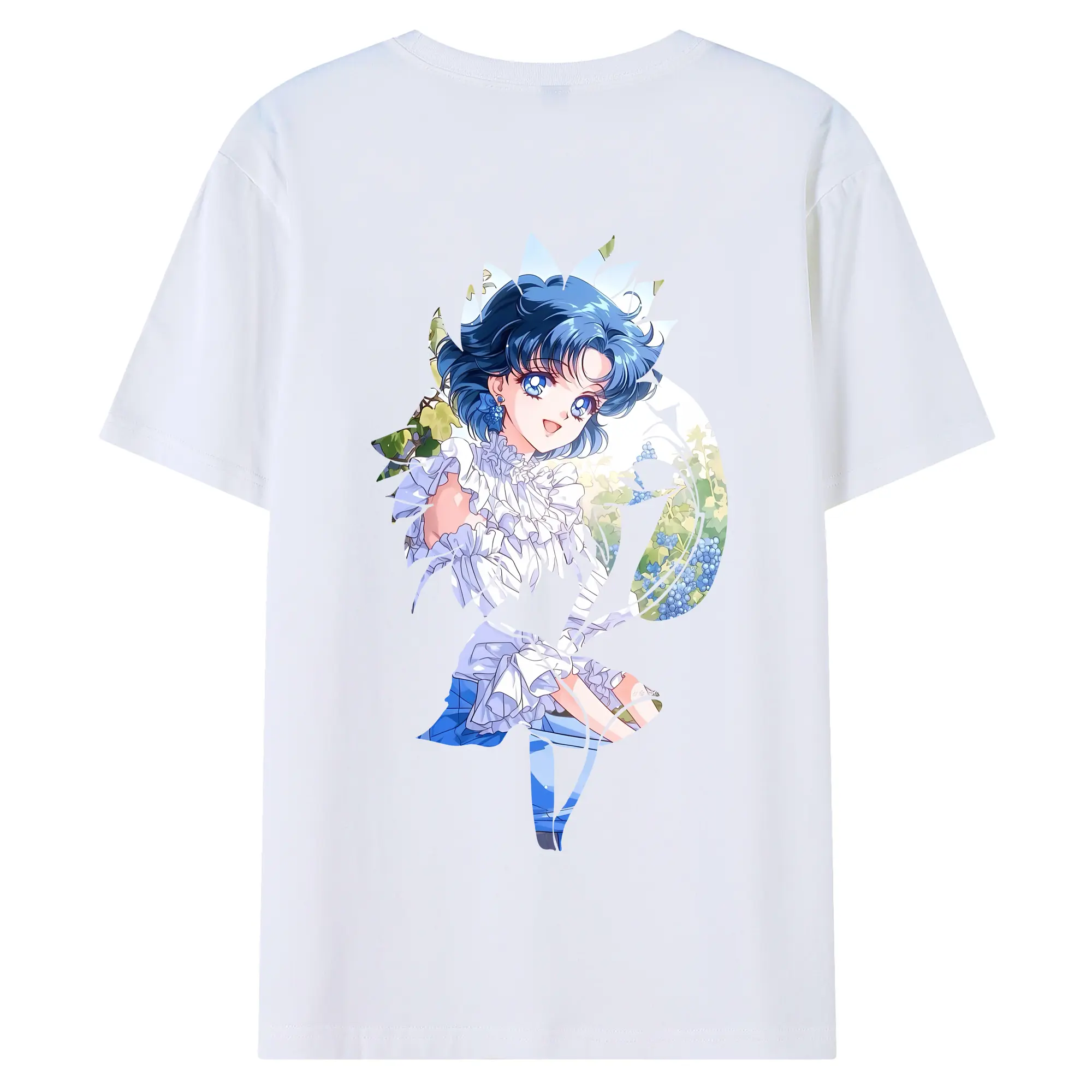 美少女戦士セーラームーン グッズ 水野 亜美 - 綿100％ 半袖Tシャツ ・ バックプリント ・ 快適 通気性 ・ 日常使い 散歩 スポーツ用