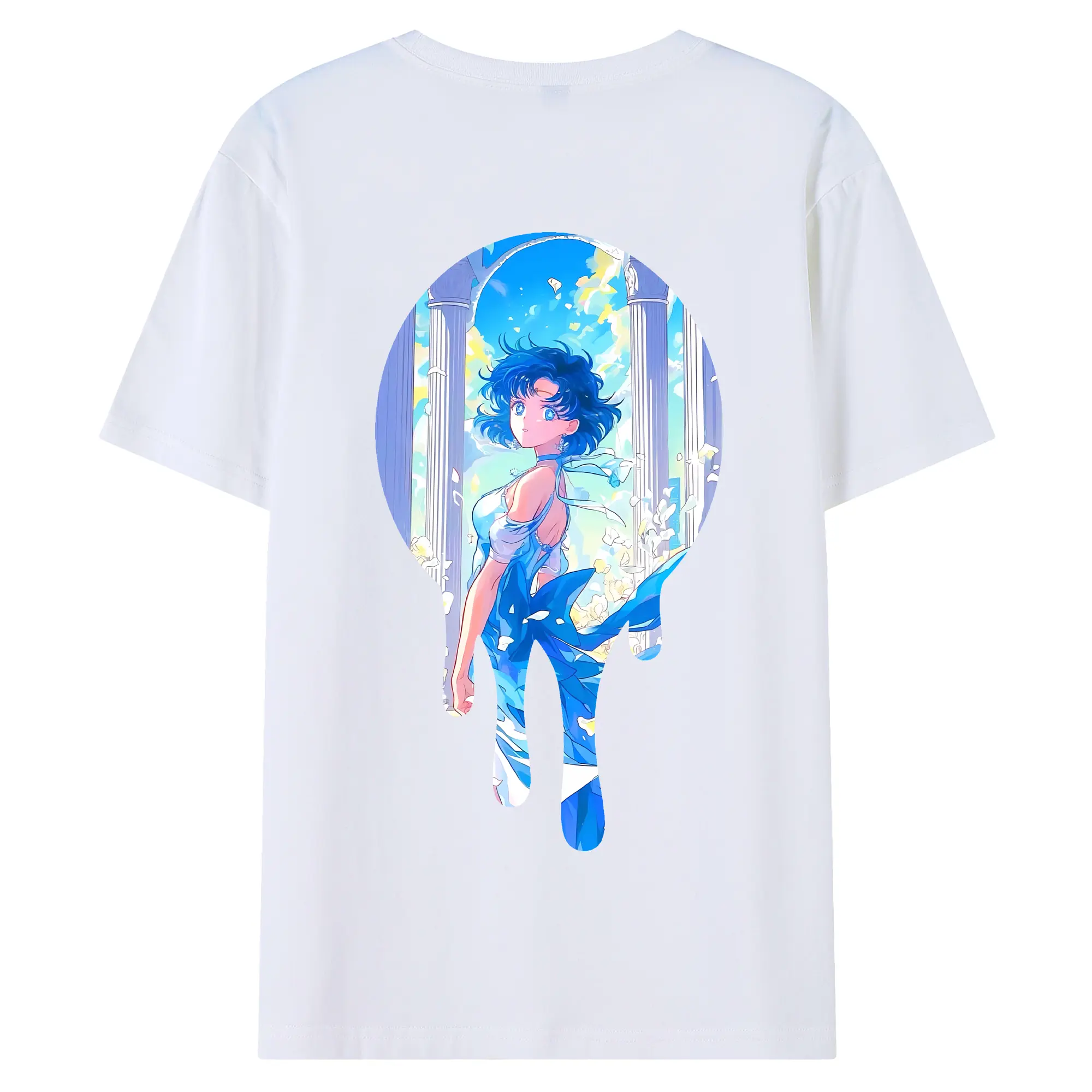 美少女戦士セーラームーン グッズ 水野 亜美 - 綿100％ 半袖Tシャツ ・ バックプリント ・ 快適 通気性 ・ 日常使い 散歩 スポーツ用