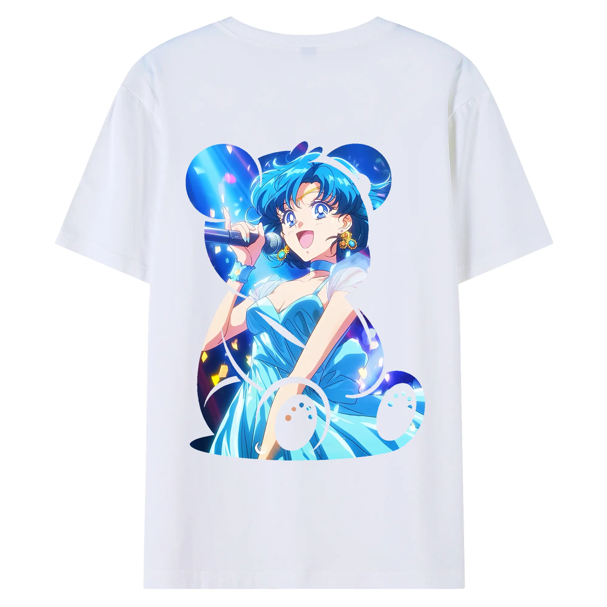 美少女戦士セーラームーン グッズ 水野 亜美 - 綿100％ 半袖Tシャツ ・ バックプリント ・ 快適 通気性 ・ 日常使い 散歩 スポーツ用