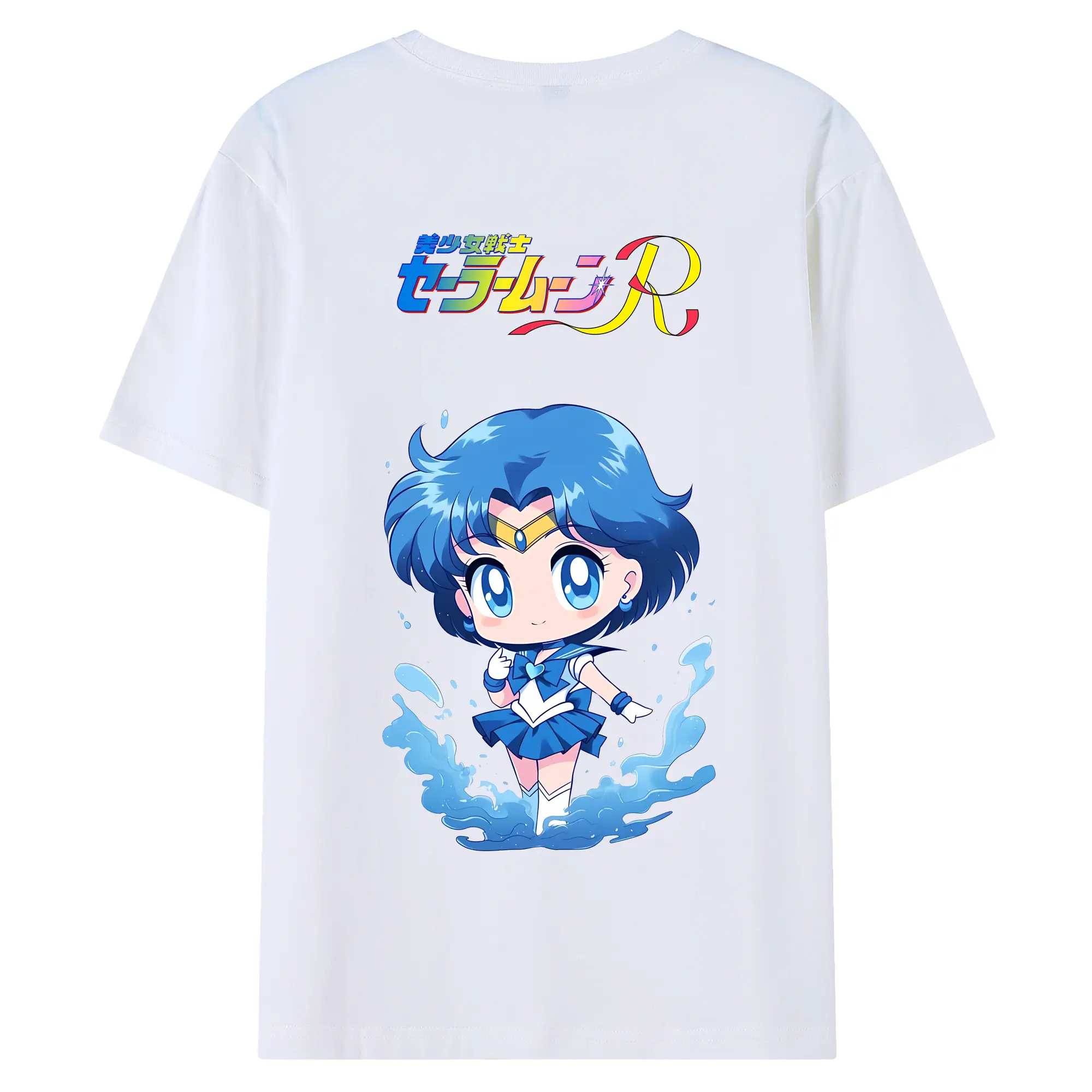 美少女戦士セーラームーン グッズ 水野 亜美 - 綿100％ 半袖Tシャツ ・ バックプリント ・ 快適 通気性 ・ 日常使い 散歩 スポーツ用