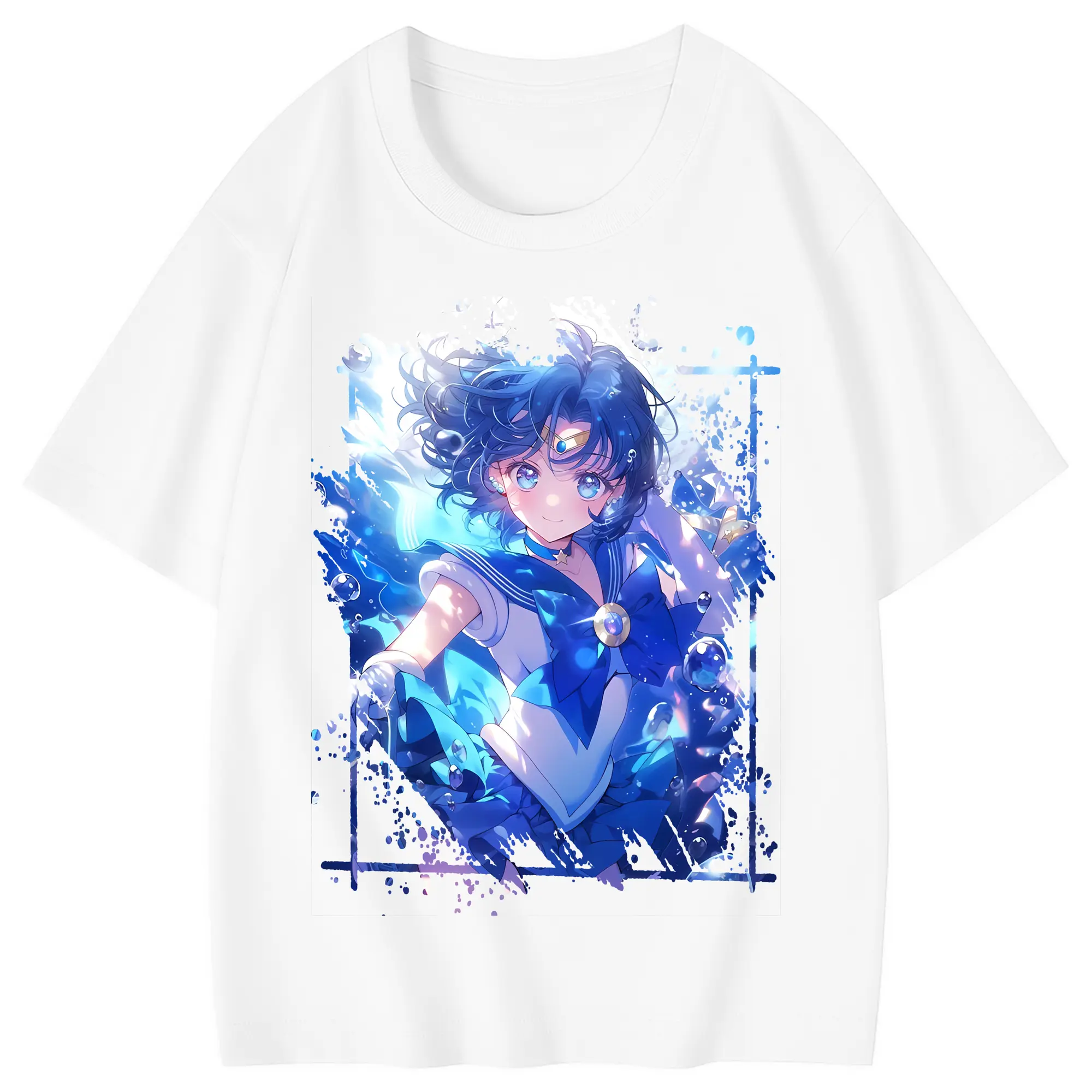 美少女戦士セーラームーン グッズ 水野 亜美 - 綿100％ キッズTシャツ ・ フロントプリント ・ 快適 通気性 ・ スポーツ カジュアル 散歩用