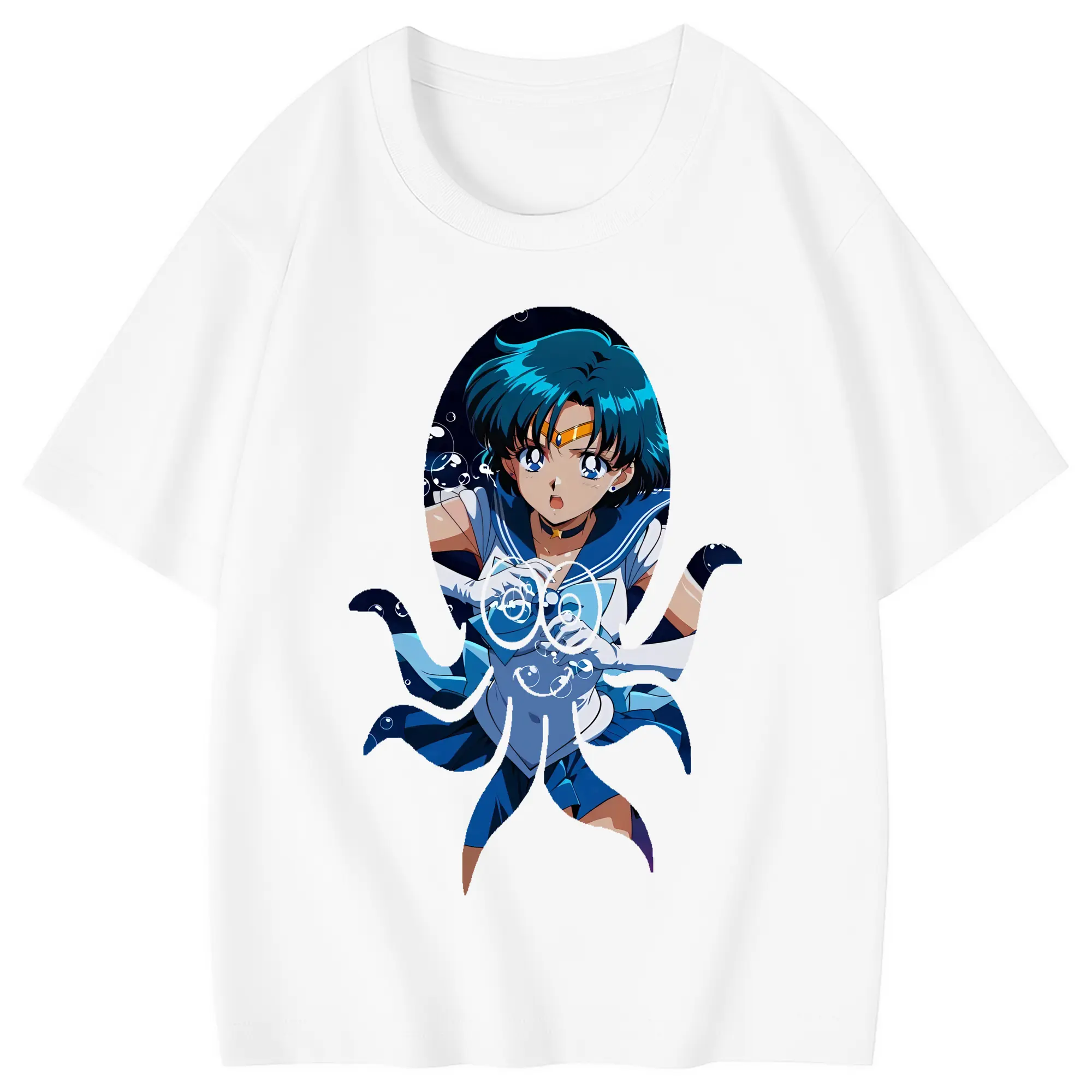 美少女戦士セーラームーン グッズ 水野 亜美 - 綿100％ キッズTシャツ ・ フロントプリント ・ 快適 通気性 ・ スポーツ カジュアル 散歩用
