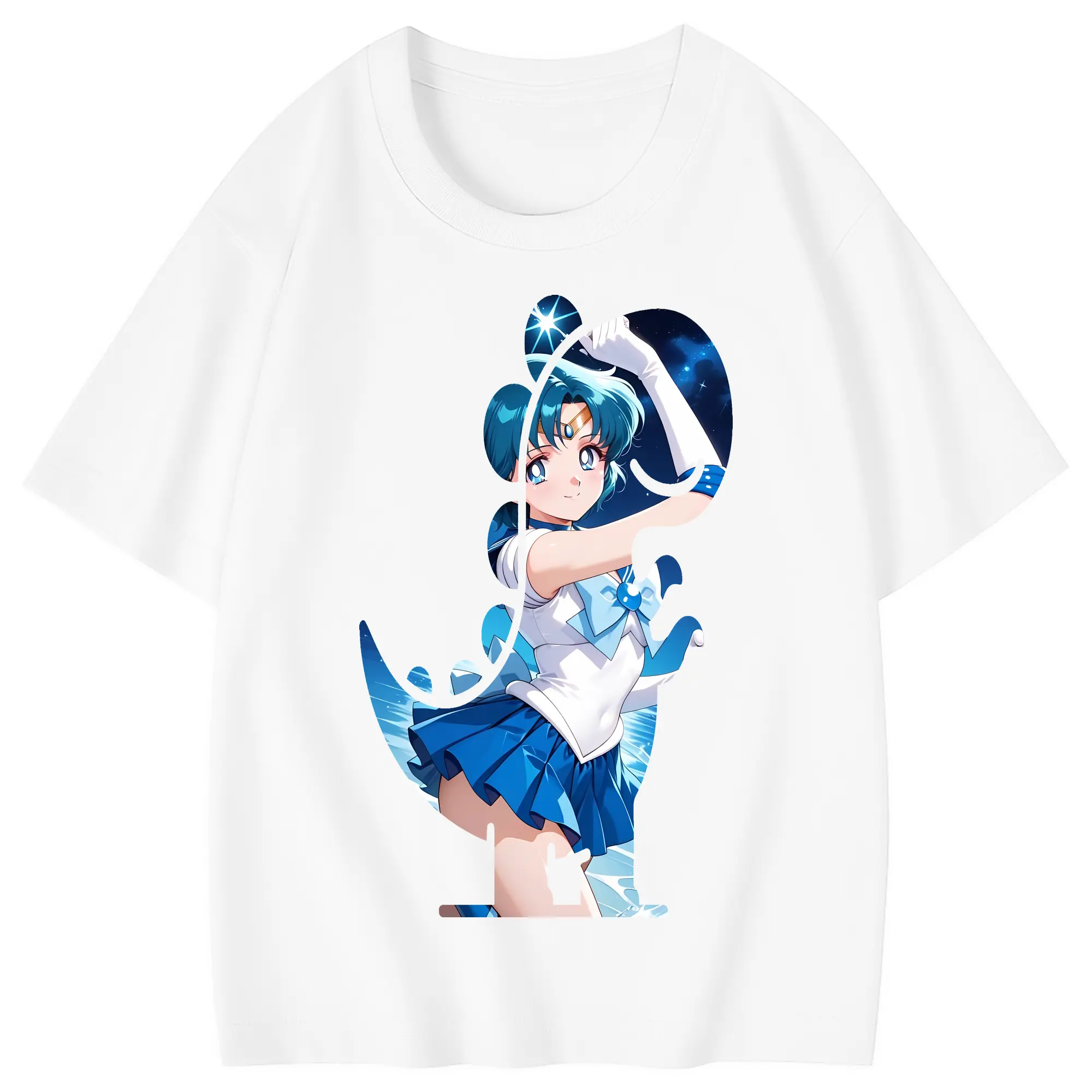 美少女戦士セーラームーン グッズ 水野 亜美 - 綿100％ キッズTシャツ ・ フロントプリント ・ 快適 通気性 ・ スポーツ カジュアル 散歩用