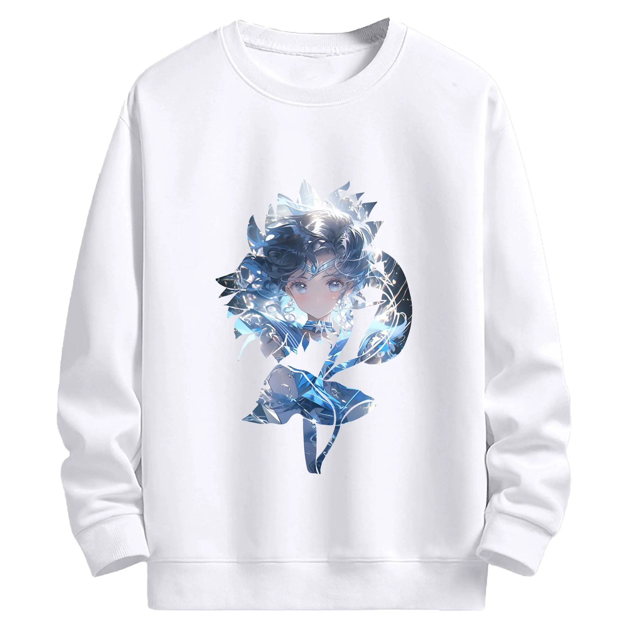 美少女戦士セーラームーン グッズ 水野 亜美 - 高品質 クルーネック スウェット ・ コットン59％ ポリエステル41％ ・ ユニセックス 長袖 トレーナー ・ カジュアル デイリー スポーツ 散歩用
