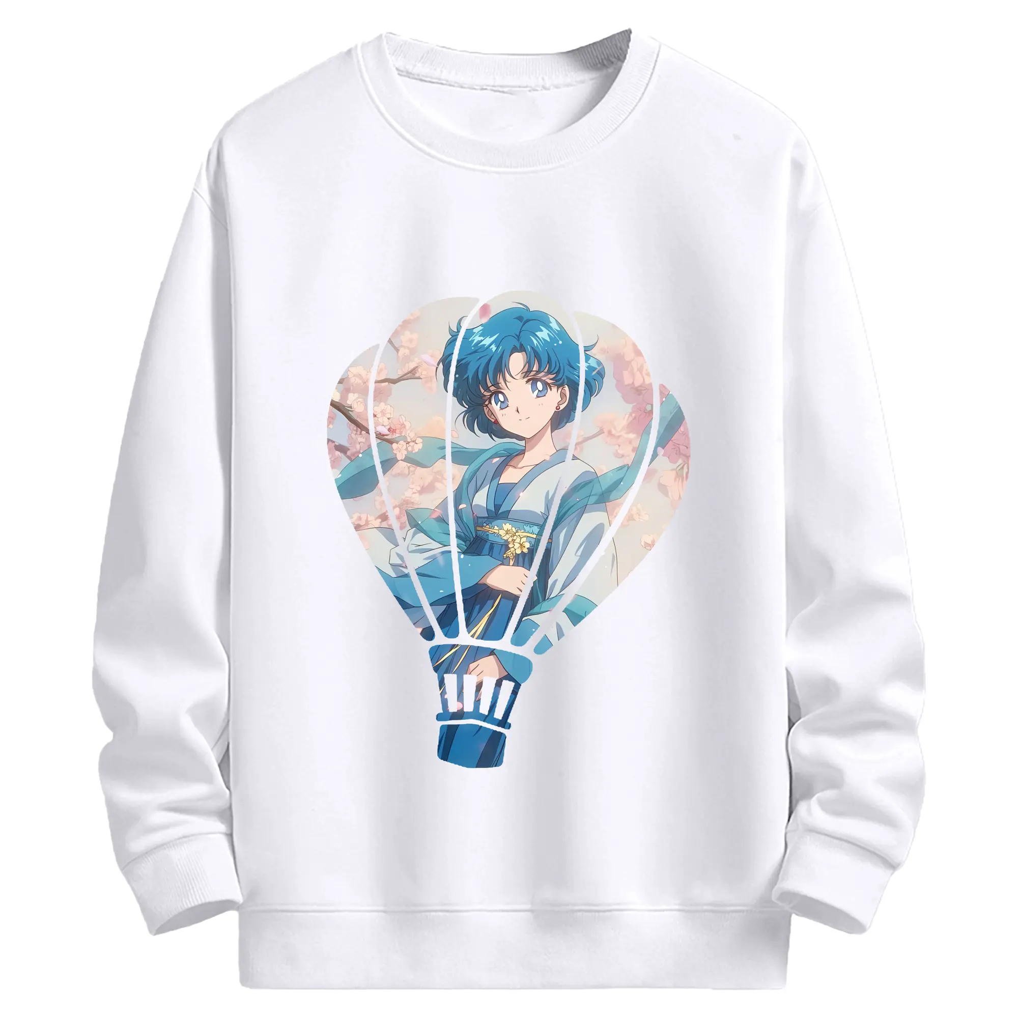 美少女戦士セーラームーン グッズ 水野 亜美 - 高品質 クルーネック スウェット ・ コットン59％ ポリエステル41％ ・ ユニセックス 長袖 トレーナー ・ カジュアル デイリー スポーツ 散歩用