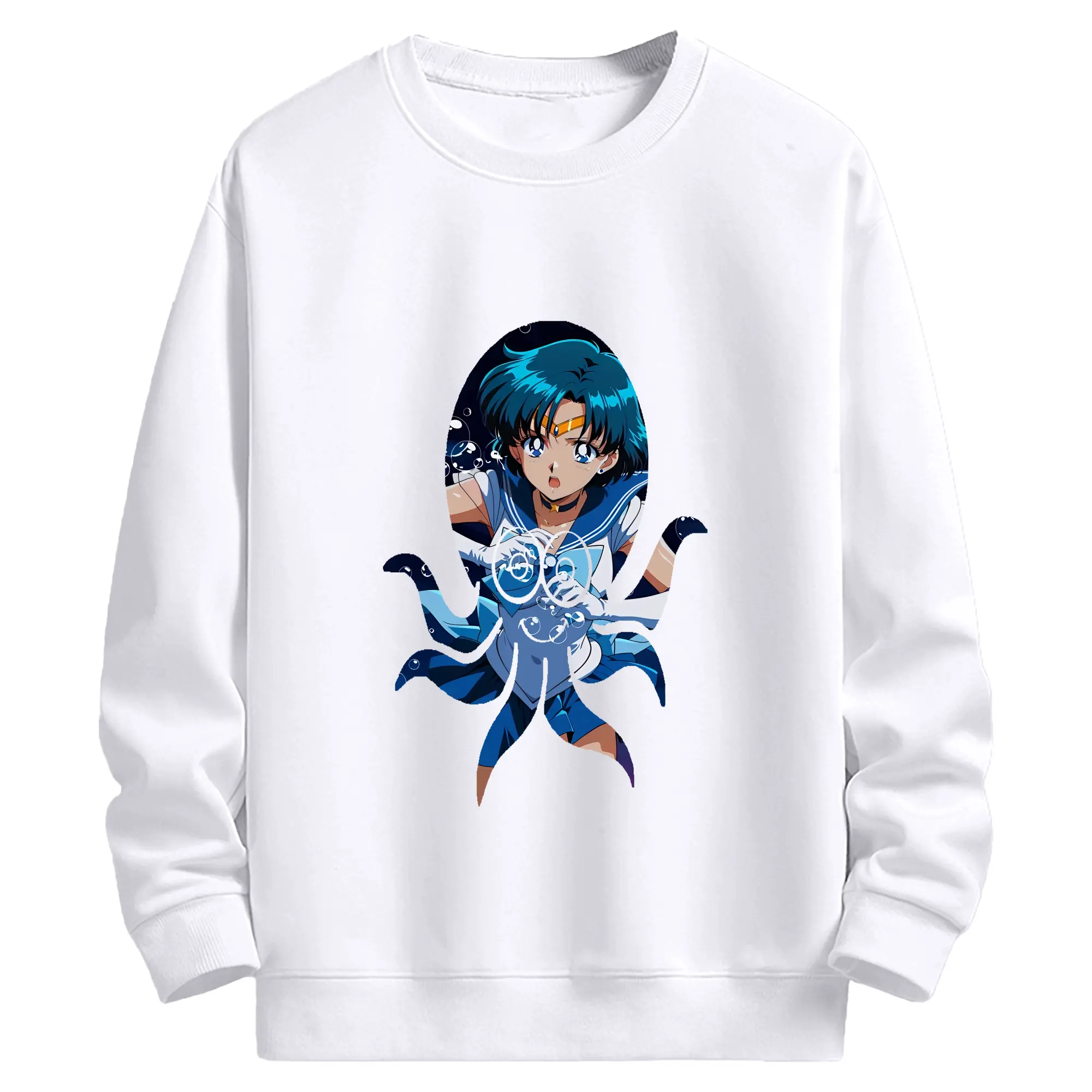 美少女戦士セーラームーン グッズ 水野 亜美 - 高品質 クルーネック スウェット ・ コットン59％ ポリエステル41％ ・ ユニセックス 長袖 トレーナー ・ カジュアル デイリー スポーツ 散歩用