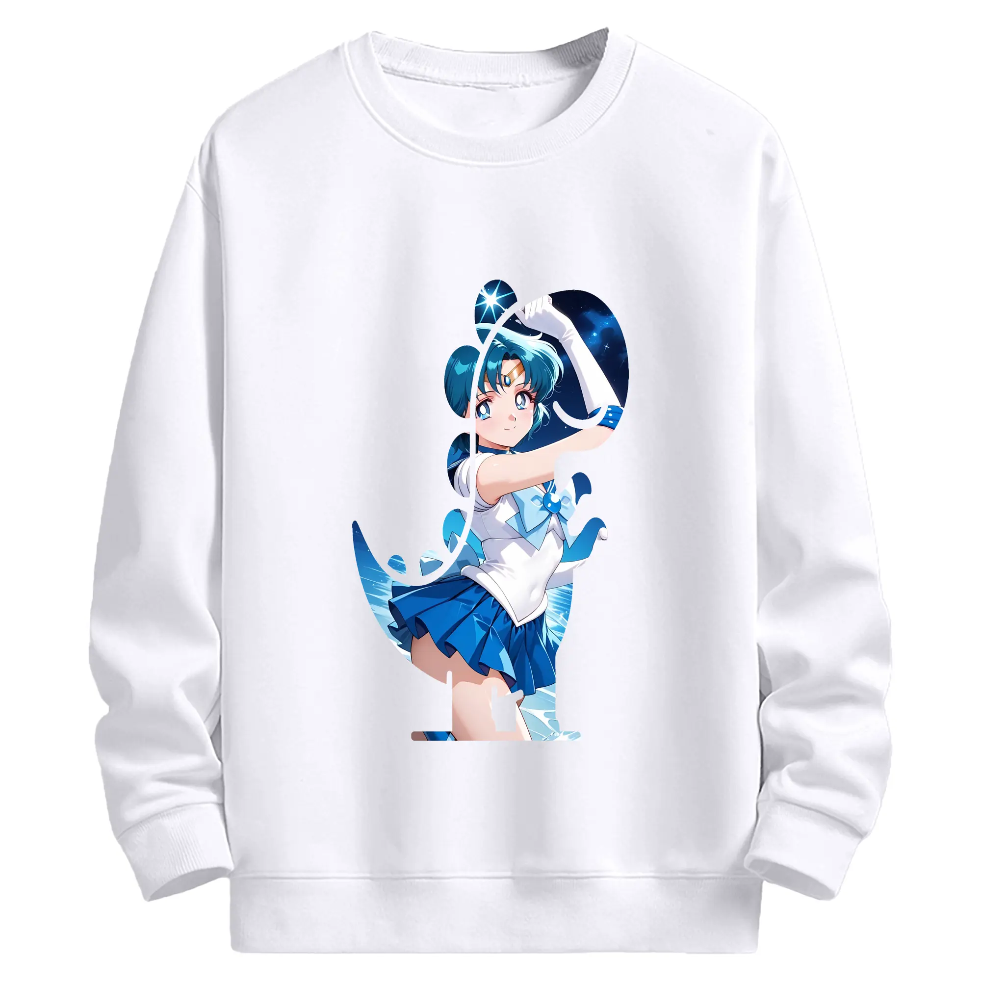 美少女戦士セーラームーン グッズ 水野 亜美 - 高品質 クルーネック スウェット ・ コットン59％ ポリエステル41％ ・ ユニセックス 長袖 トレーナー ・ カジュアル デイリー スポーツ 散歩用