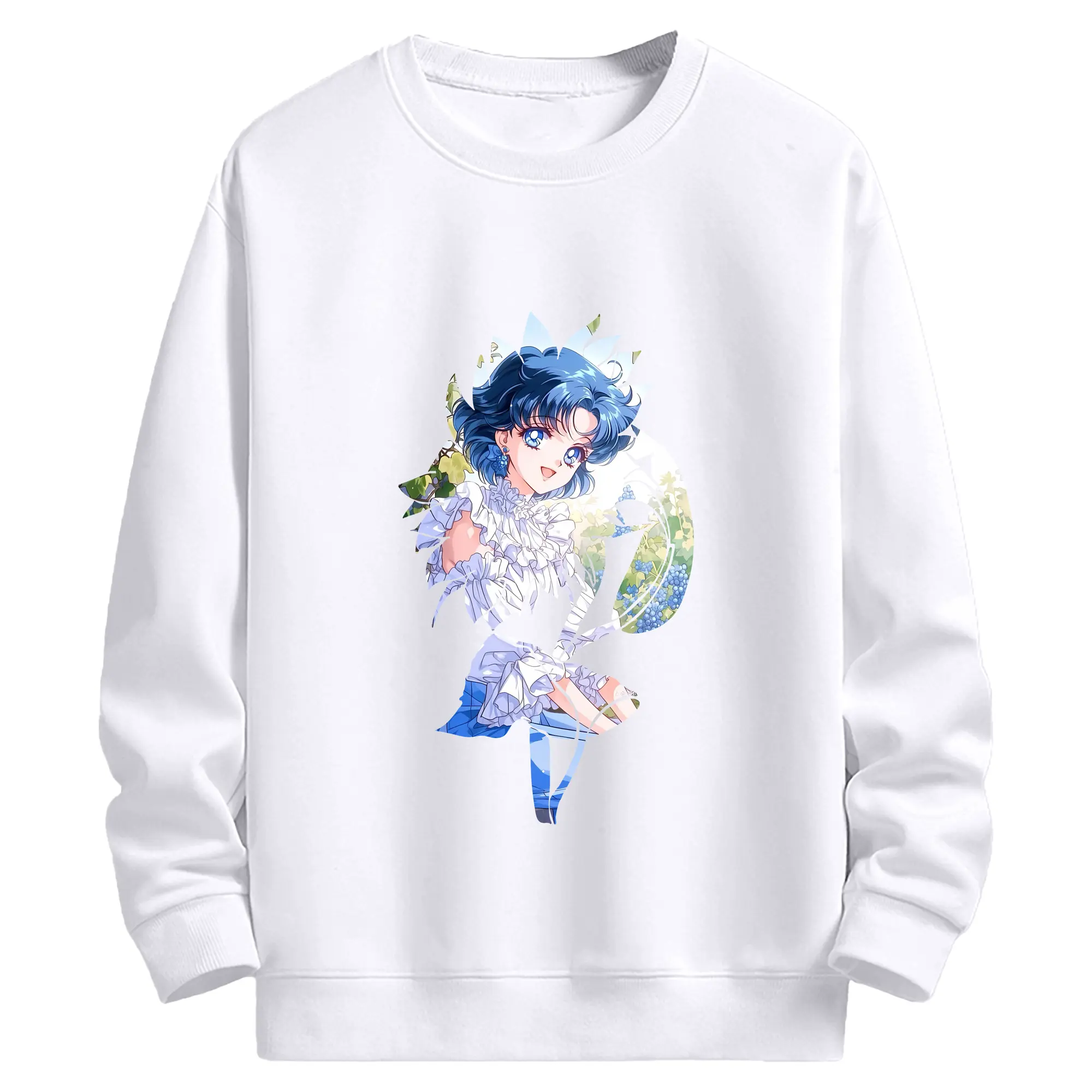 美少女戦士セーラームーン グッズ 水野 亜美 - 高品質 クルーネック スウェット ・ コットン59％ ポリエステル41％ ・ ユニセックス 長袖 トレーナー ・ カジュアル デイリー スポーツ 散歩用