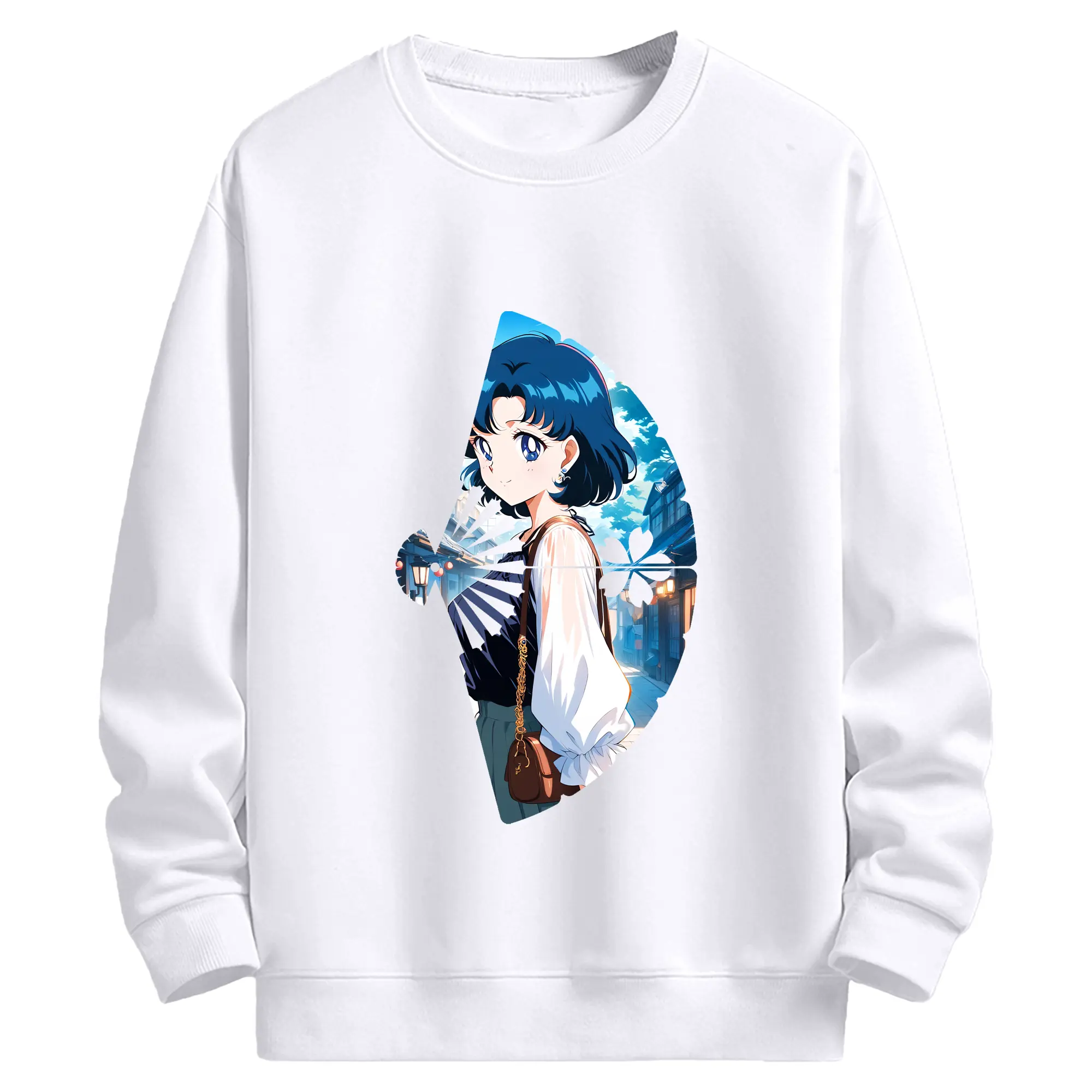 美少女戦士セーラームーン グッズ 水野 亜美 - 高品質 クルーネック スウェット ・ コットン59％ ポリエステル41％ ・ ユニセックス 長袖 トレーナー ・ カジュアル デイリー スポーツ 散歩用