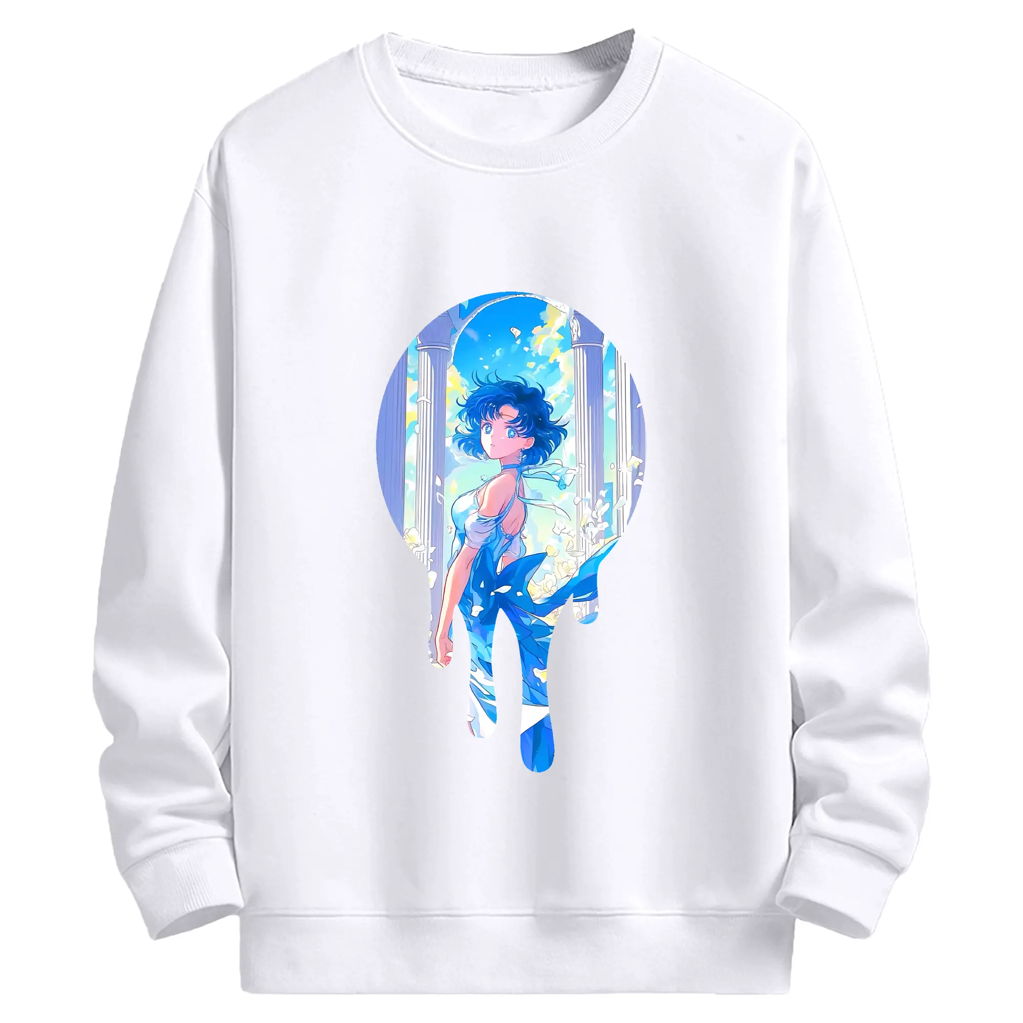 美少女戦士セーラームーン グッズ 水野 亜美 - 高品質 クルーネック スウェット ・ コットン59％ ポリエステル41％ ・ ユニセックス 長袖 トレーナー ・ カジュアル デイリー スポーツ 散歩用