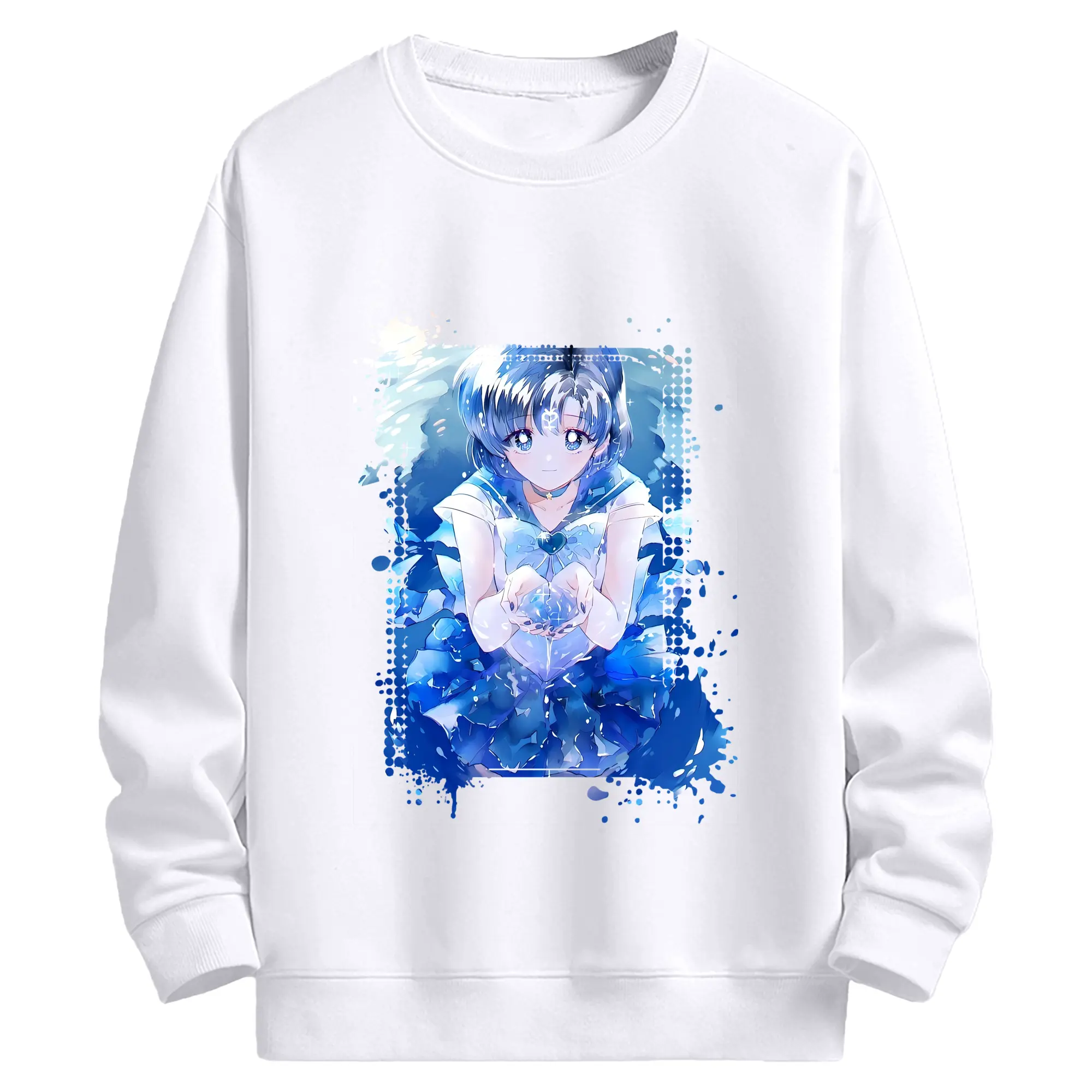 美少女戦士セーラームーン グッズ 水野 亜美 - 高品質 クルーネック スウェット ・ コットン59％ ポリエステル41％ ・ ユニセックス 長袖 トレーナー ・ カジュアル デイリー スポーツ 散歩用