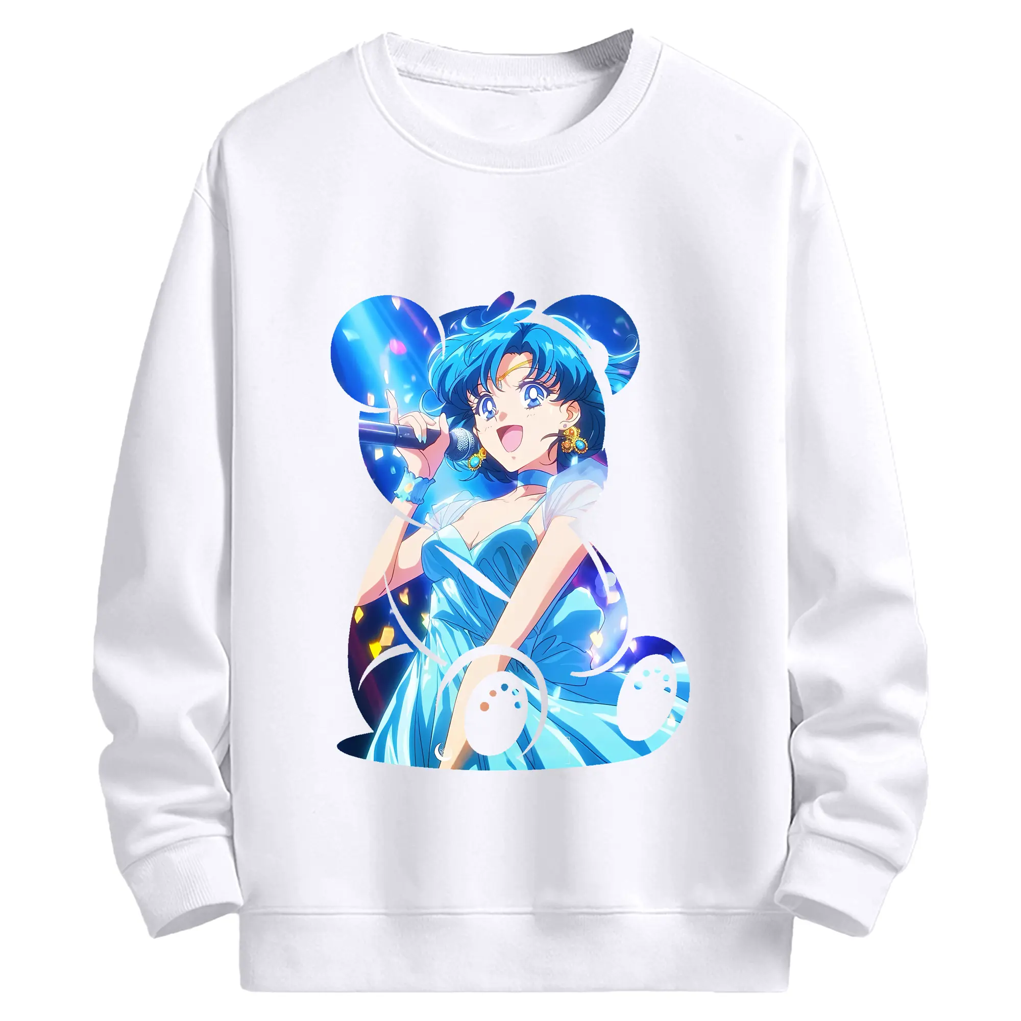 美少女戦士セーラームーン グッズ 水野 亜美 - 高品質 クルーネック スウェット ・ コットン59％ ポリエステル41％ ・ ユニセックス 長袖 トレーナー ・ カジュアル デイリー スポーツ 散歩用