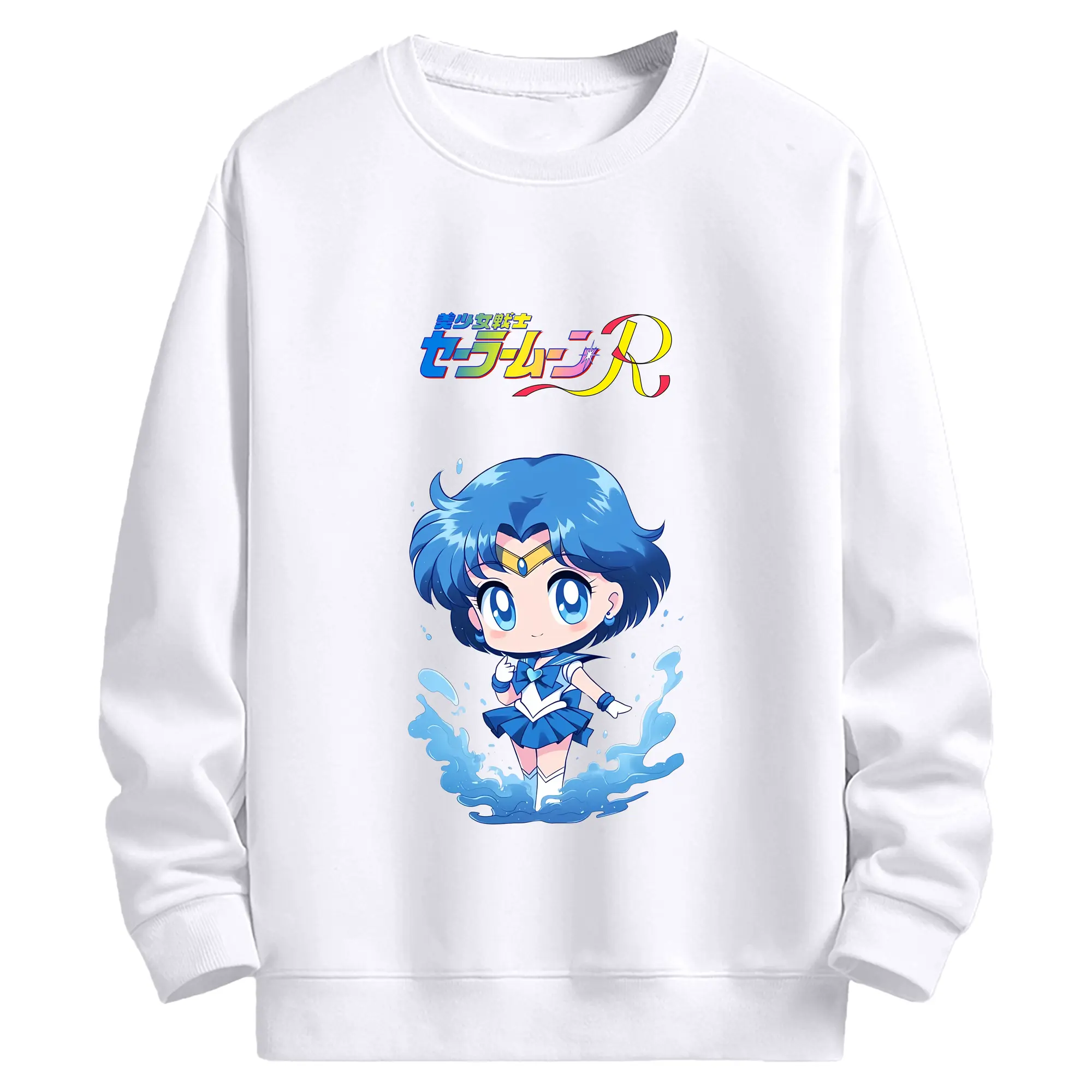 美少女戦士セーラームーン グッズ 水野 亜美 - 高品質 クルーネック スウェット ・ コットン59％ ポリエステル41％ ・ ユニセックス 長袖 トレーナー ・ カジュアル デイリー スポーツ 散歩用