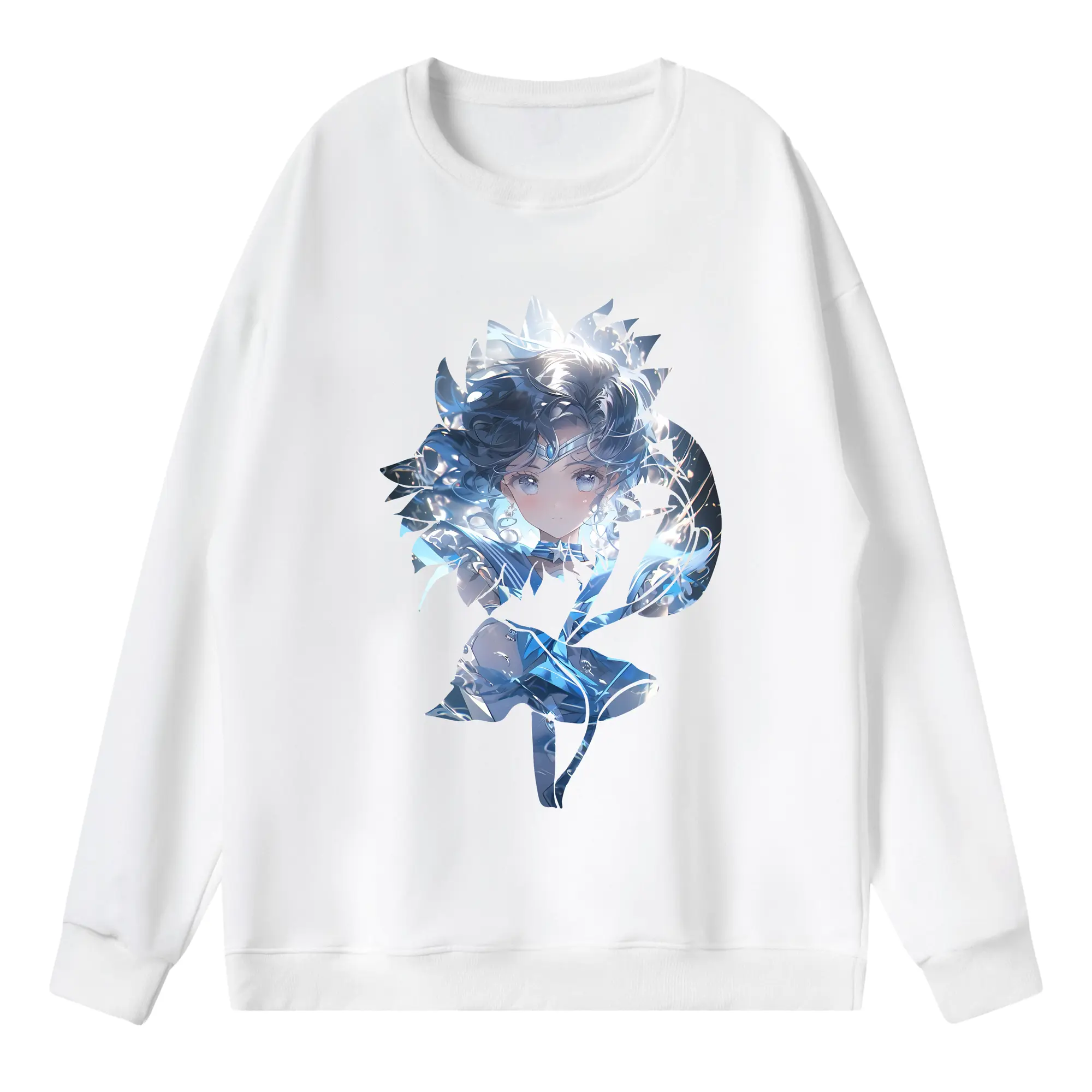 美少女戦士セーラームーン グッズ 水野 亜美 - 薄手 クルーネック スウェット 裏毛260g · ポリエステル 春秋向け カジュアル 男女兼用 · トレーナー デイリー スポーツ 散歩に最適