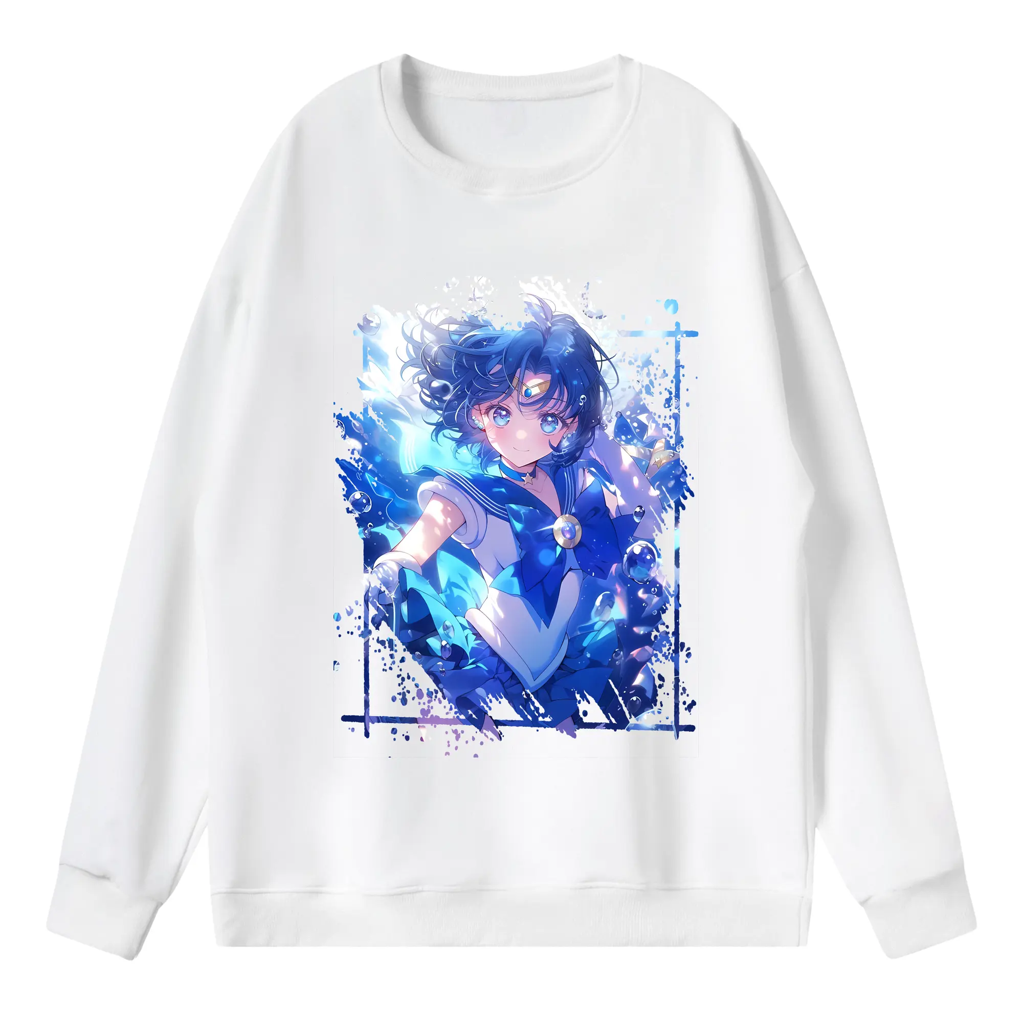 美少女戦士セーラームーン グッズ 水野 亜美 - 薄手 クルーネック スウェット 裏毛260g · ポリエステル 春秋向け カジュアル 男女兼用 · トレーナー デイリー スポーツ 散歩に最適