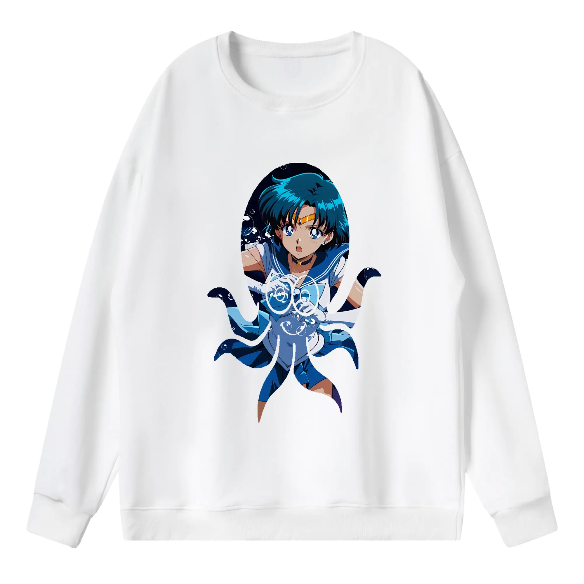 美少女戦士セーラームーン グッズ 水野 亜美 - 薄手 クルーネック スウェット 裏毛260g · ポリエステル 春秋向け カジュアル 男女兼用 · トレーナー デイリー スポーツ 散歩に最適